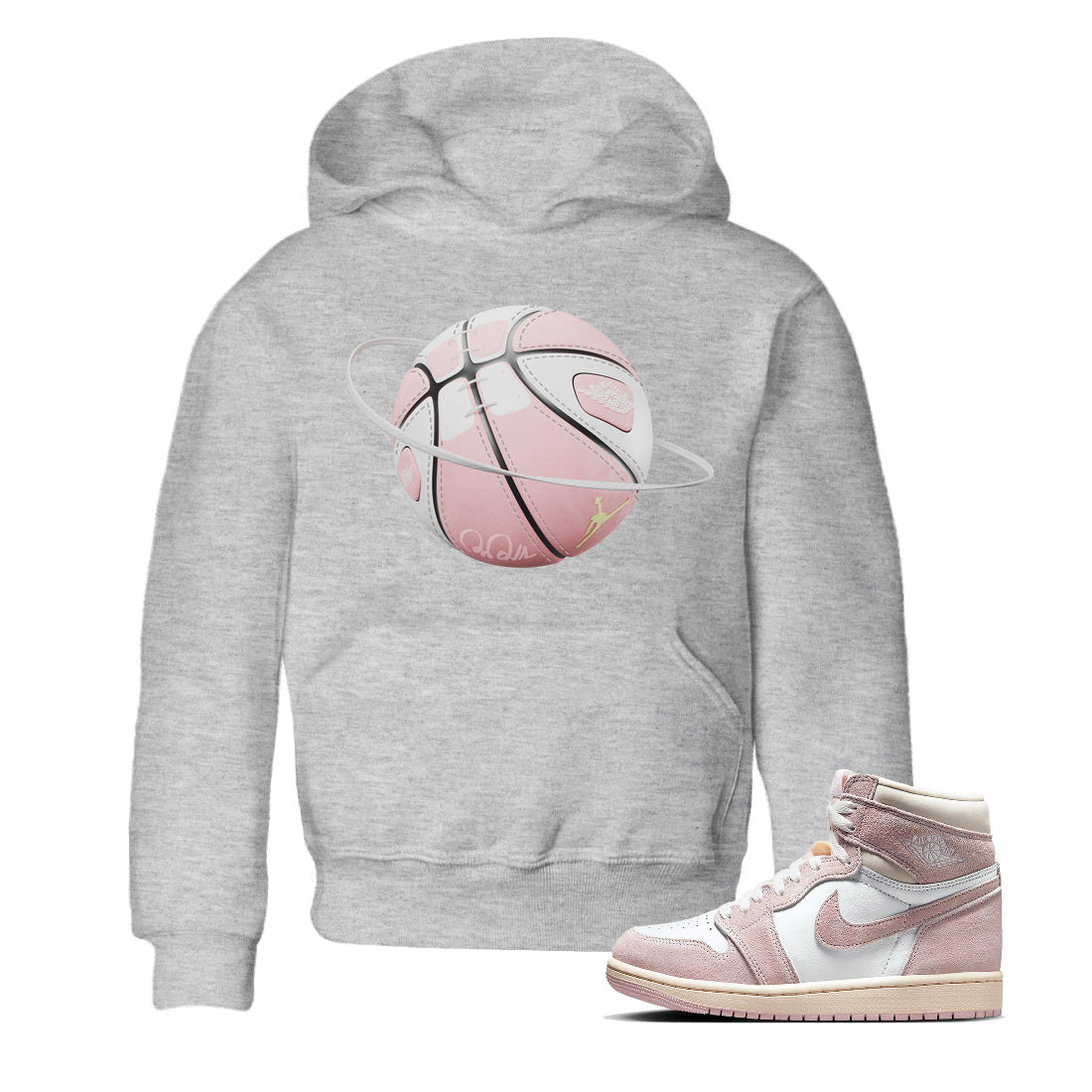 AJ1 Retro High OG Washed Pink Sneaker Match Tees Basketball Planet Streetwear Sneaker Shirt AJ1 Retro High OG Washed Pink Sneaker Release Tees Kids Shirts Heather Grey 1