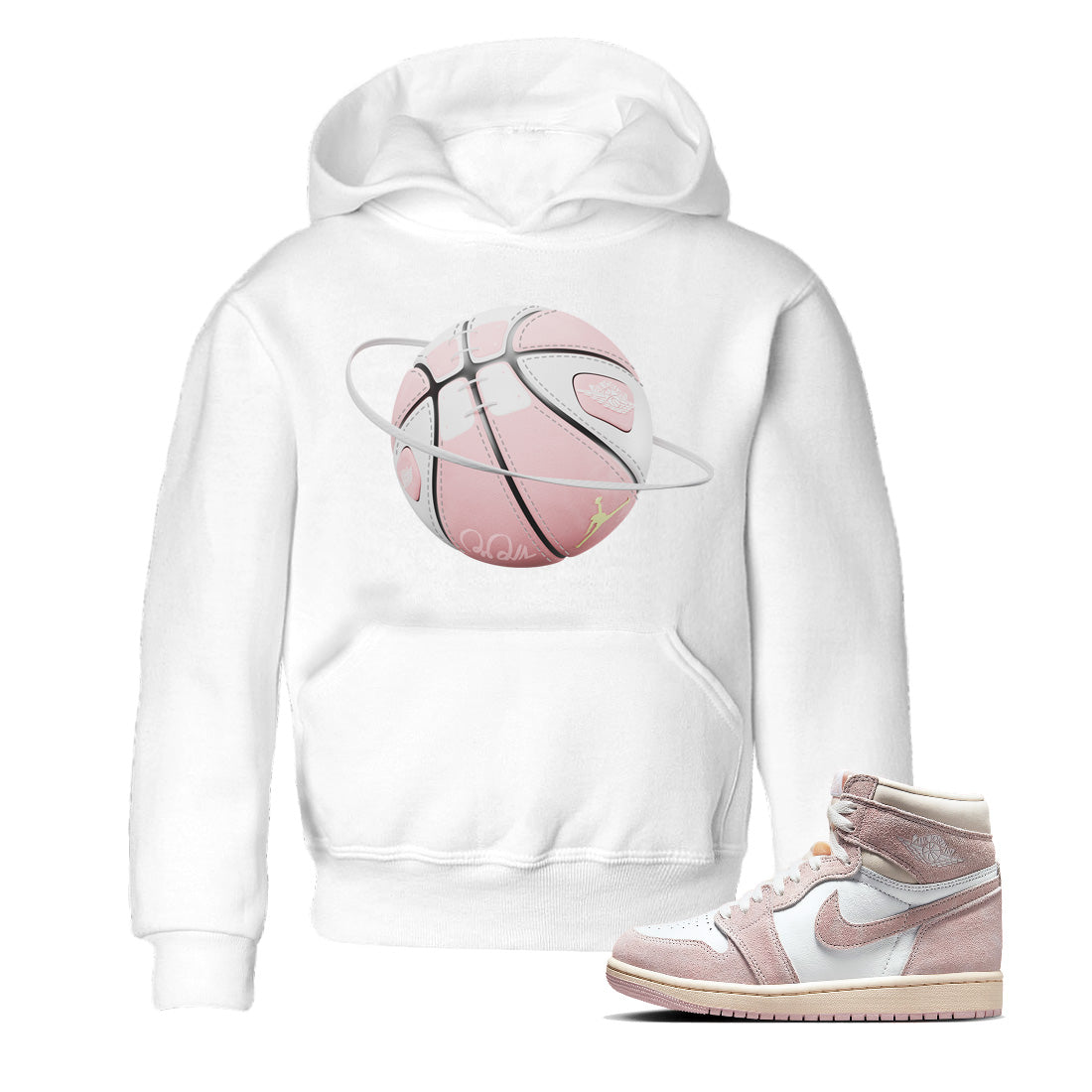 AJ1 Retro High OG Washed Pink Sneaker Match Tees Basketball Planet Streetwear Sneaker Shirt AJ1 Retro High OG Washed Pink Sneaker Release Tees Kids Shirts White 1