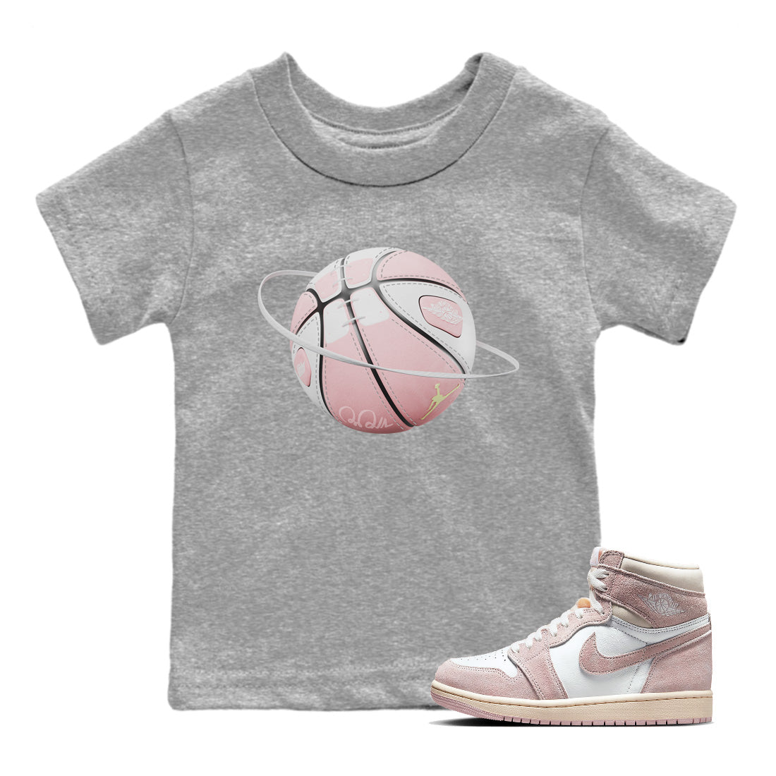 AJ1 Retro High OG Washed Pink Sneaker Match Tees Basketball Planet Streetwear Sneaker Shirt AJ1 Retro High OG Washed Pink Sneaker Release Tees Kids Shirts Heather Grey 1