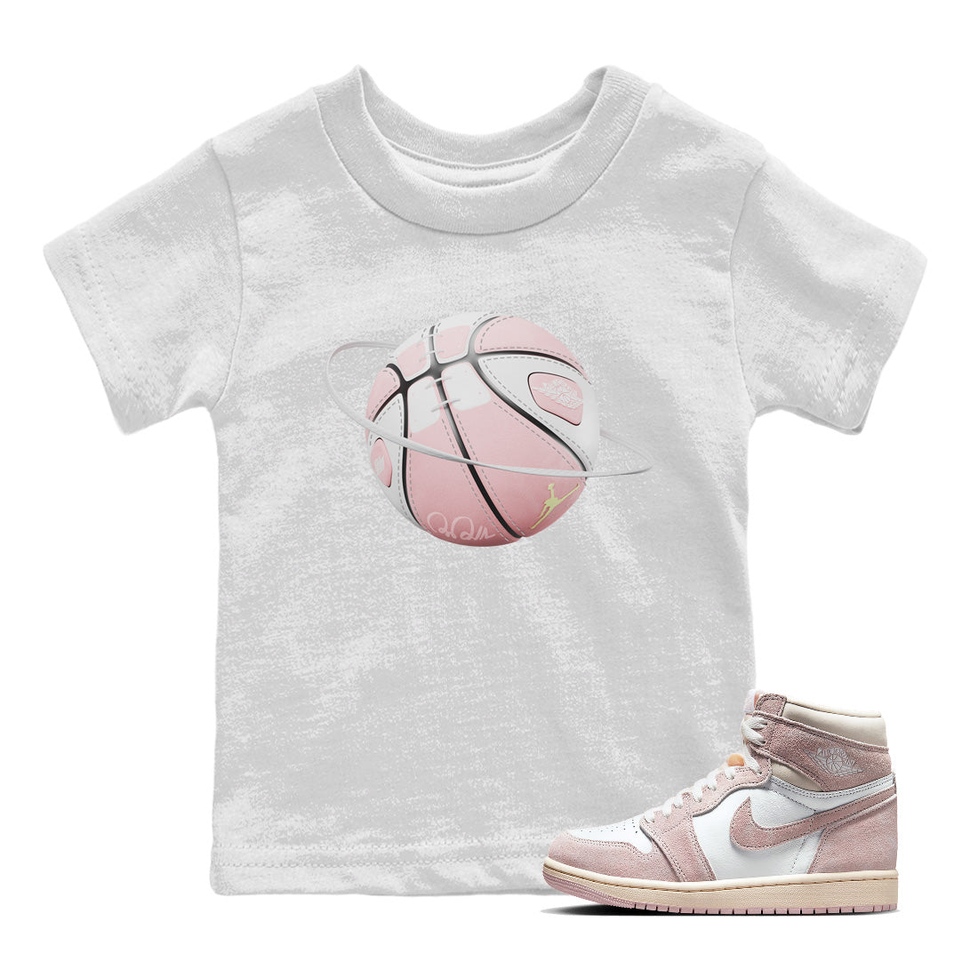 AJ1 Retro High OG Washed Pink Sneaker Match Tees Basketball Planet Streetwear Sneaker Shirt AJ1 Retro High OG Washed Pink Sneaker Release Tees Kids Shirts White 1