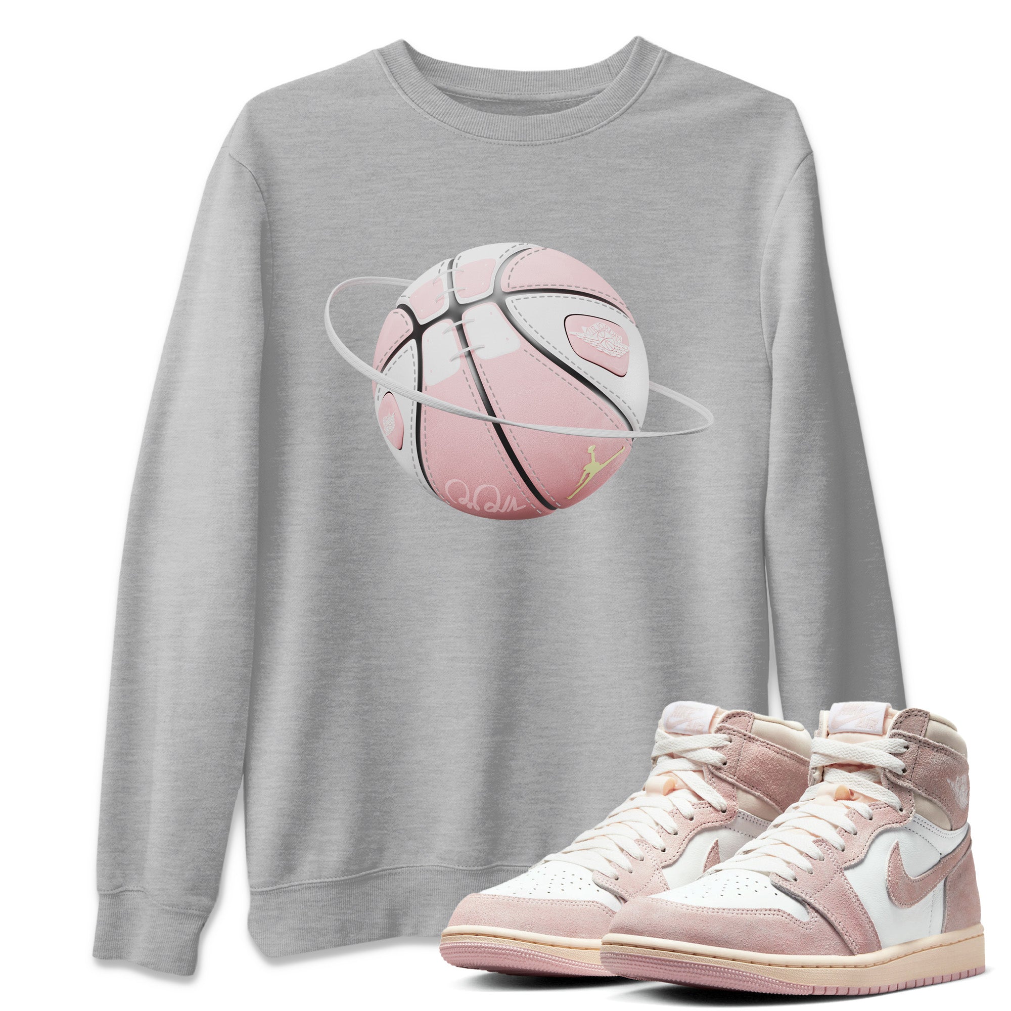 AJ1 Retro High OG Washed Pink Sneaker Match Tees Basketball Planet Streetwear Sneaker Shirt AJ1 Retro High OG Washed Pink Sneaker Release Tees Unisex Shirts Heather Grey 1
