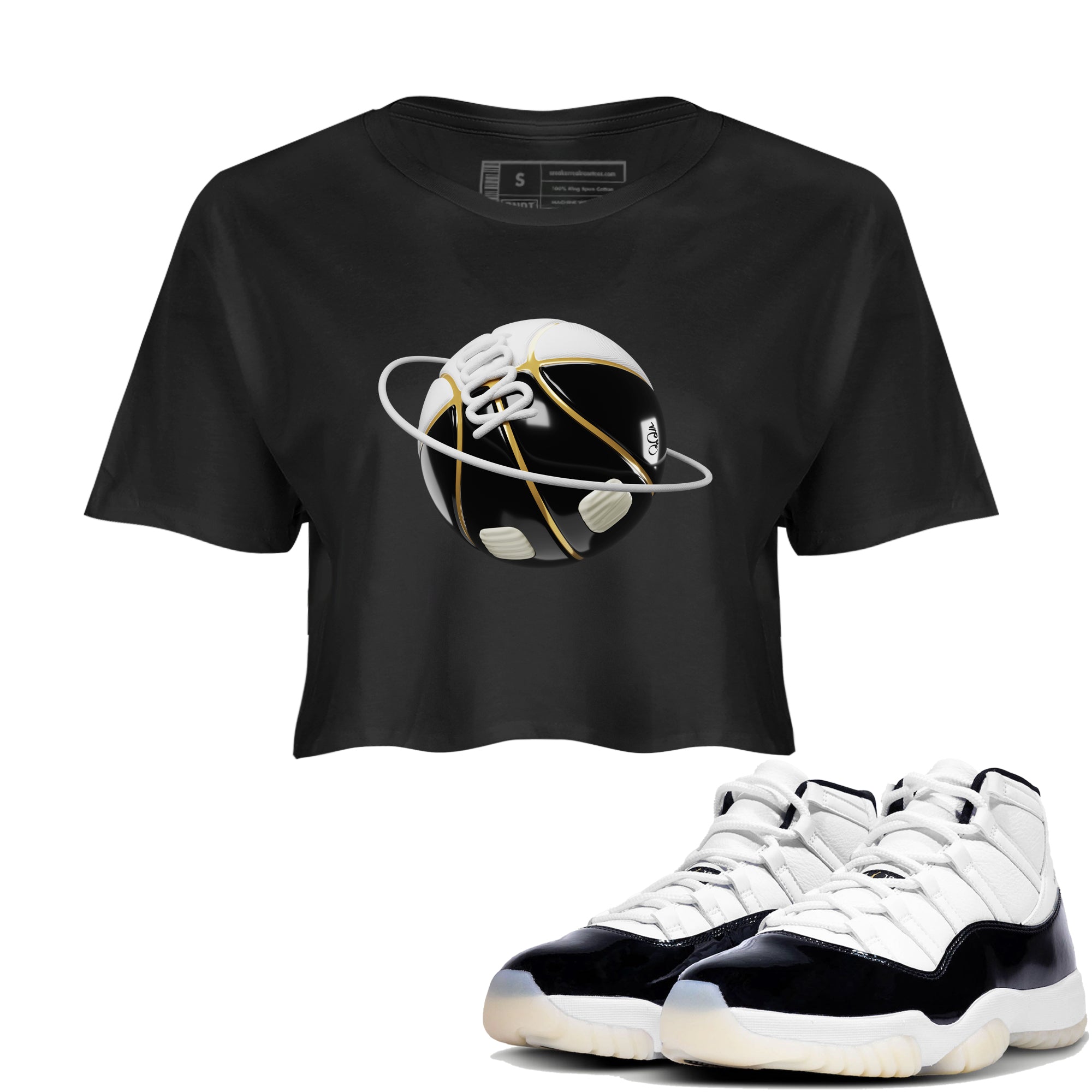 Air Jordan 11 Gratitude shirt to match jordans Basketball Planet sneaker tees AJ11 Gratitude Drip Gear Zone Black 1 Crop T-Shirt