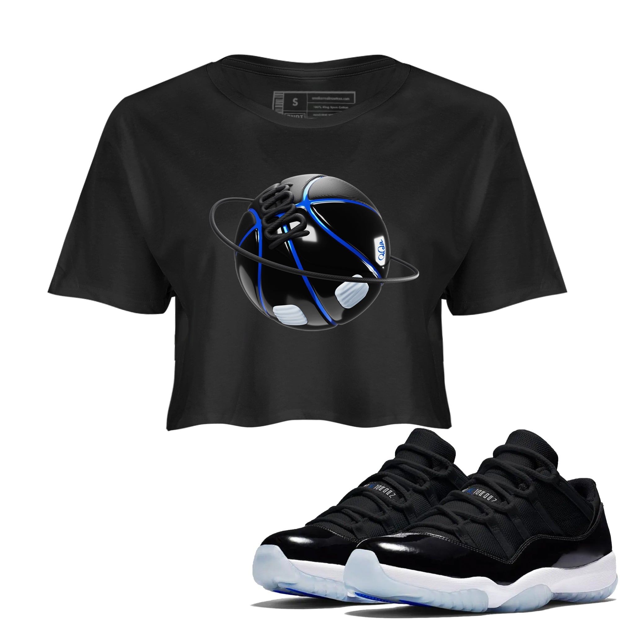 Air Jordan 11 Space shirt to match jordans Basketball Planet sneaker tees AJ11 Space Drip Gear Zone Black 1 crop length shirt