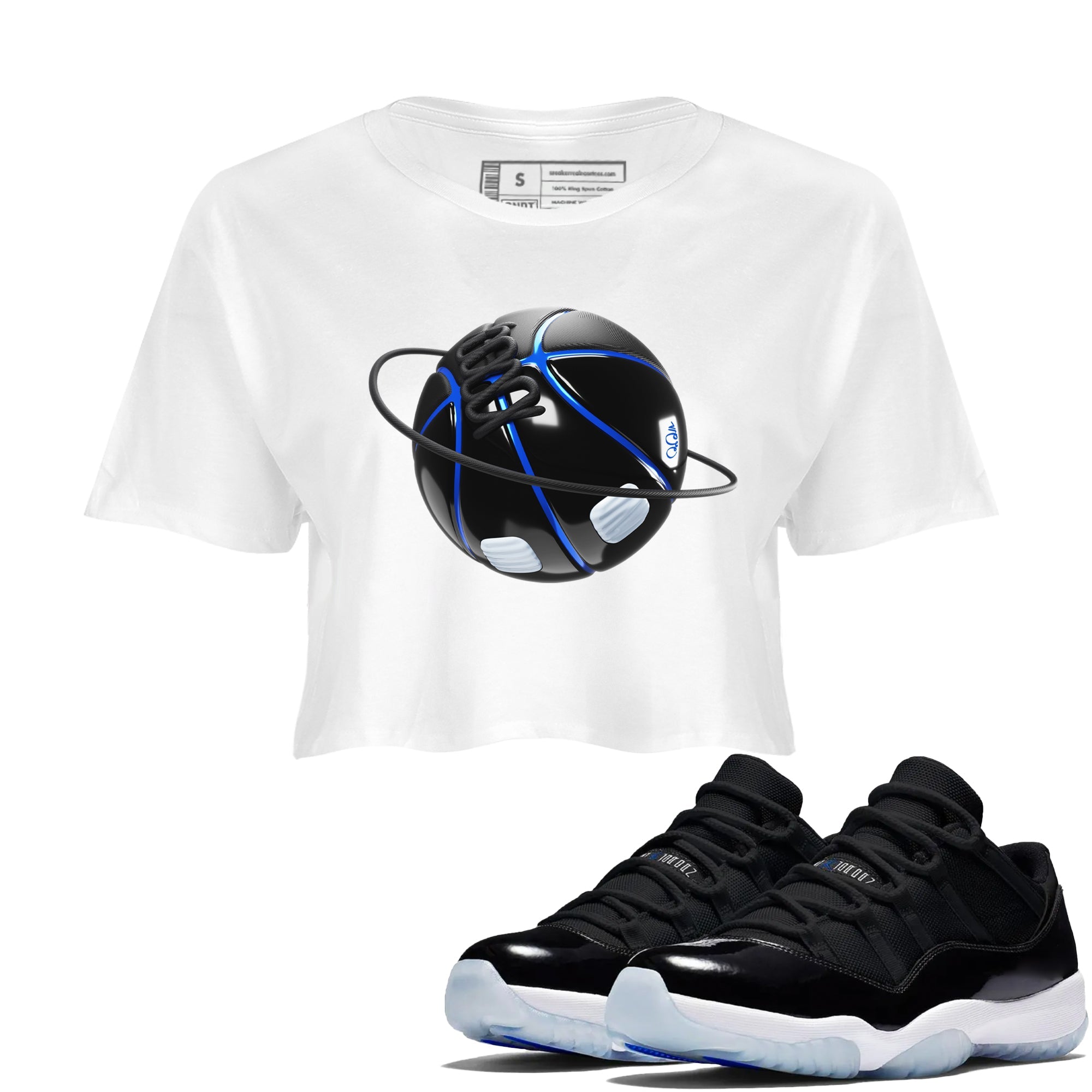 Air Jordan 11 Space shirt to match jordans Basketball Planet sneaker tees AJ11 Space Drip Gear Zone White 1 crop length shirt