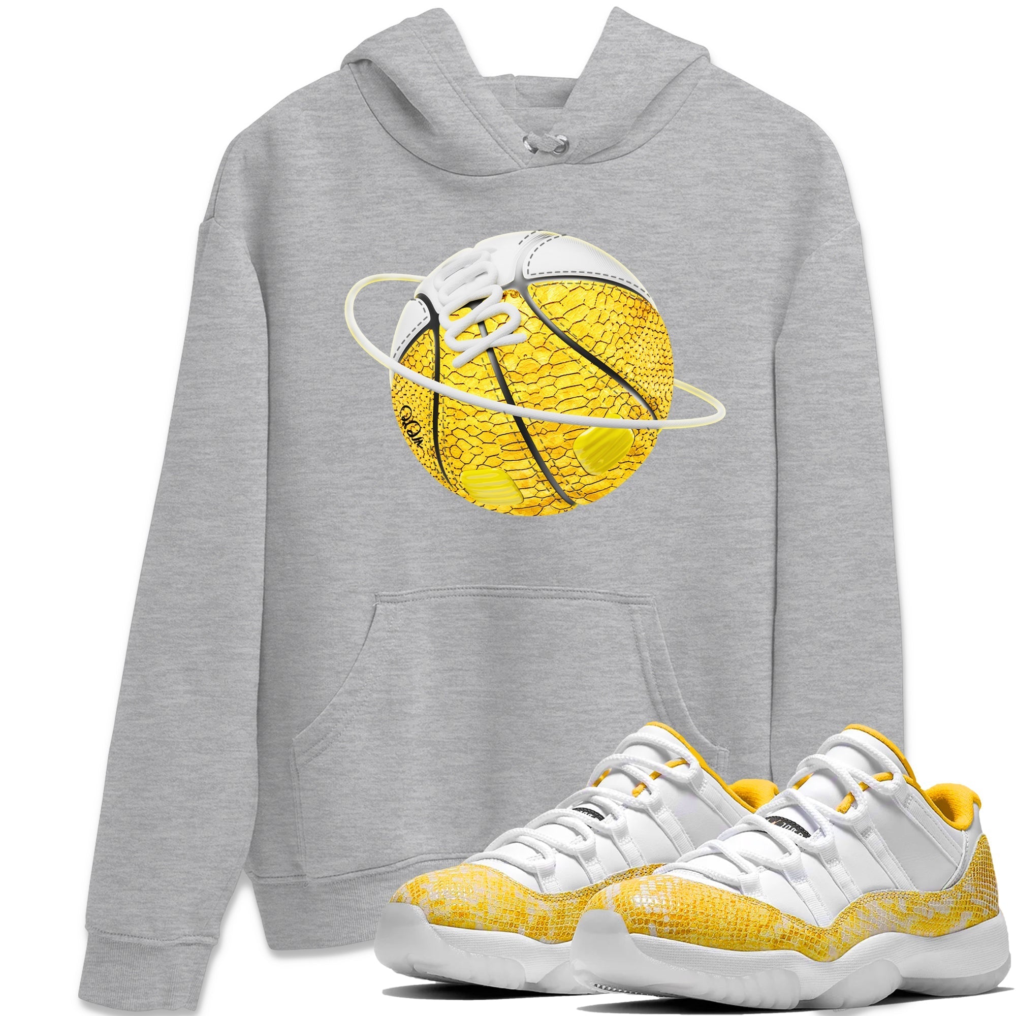 Air Jordan 11 Yellow Python Sneaker Match Tees Basketball Planet Streetwear Sneaker Shirt AJ11 Yellow Python Sneaker Release Tees Unisex Shirts Heather Grey 1