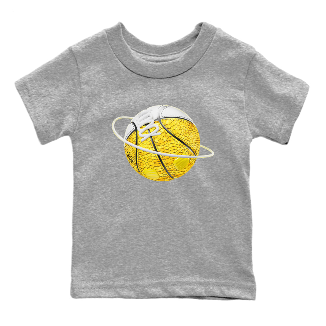 Air Jordan 11 Yellow Python Sneaker Match Tees Basketball Planet Streetwear Sneaker Shirt AJ11 Yellow Python Sneaker Release Tees Kids Shirts Heather Grey 2