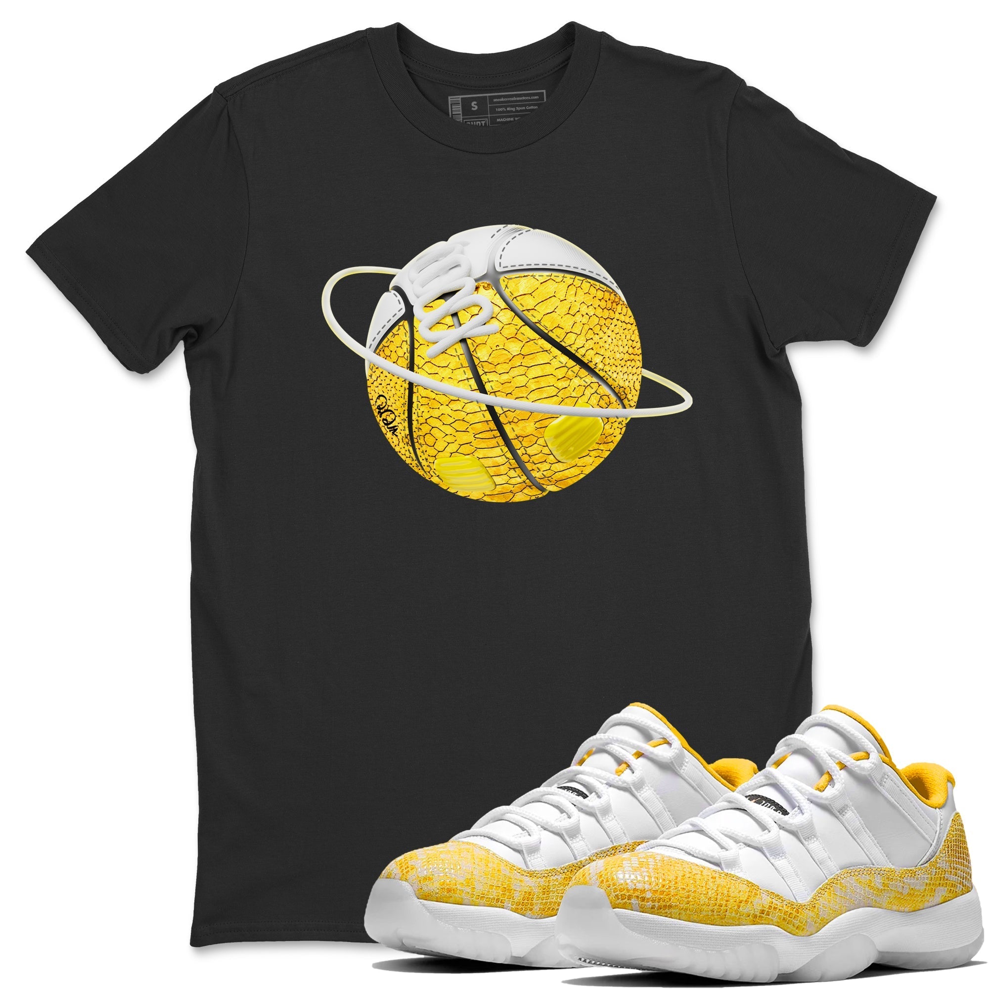 Air Jordan 11 Yellow Python Sneaker Match Tees Basketball Planet Streetwear Sneaker Shirt AJ11 Yellow Python Sneaker Release Tees Unisex Shirts Black 1