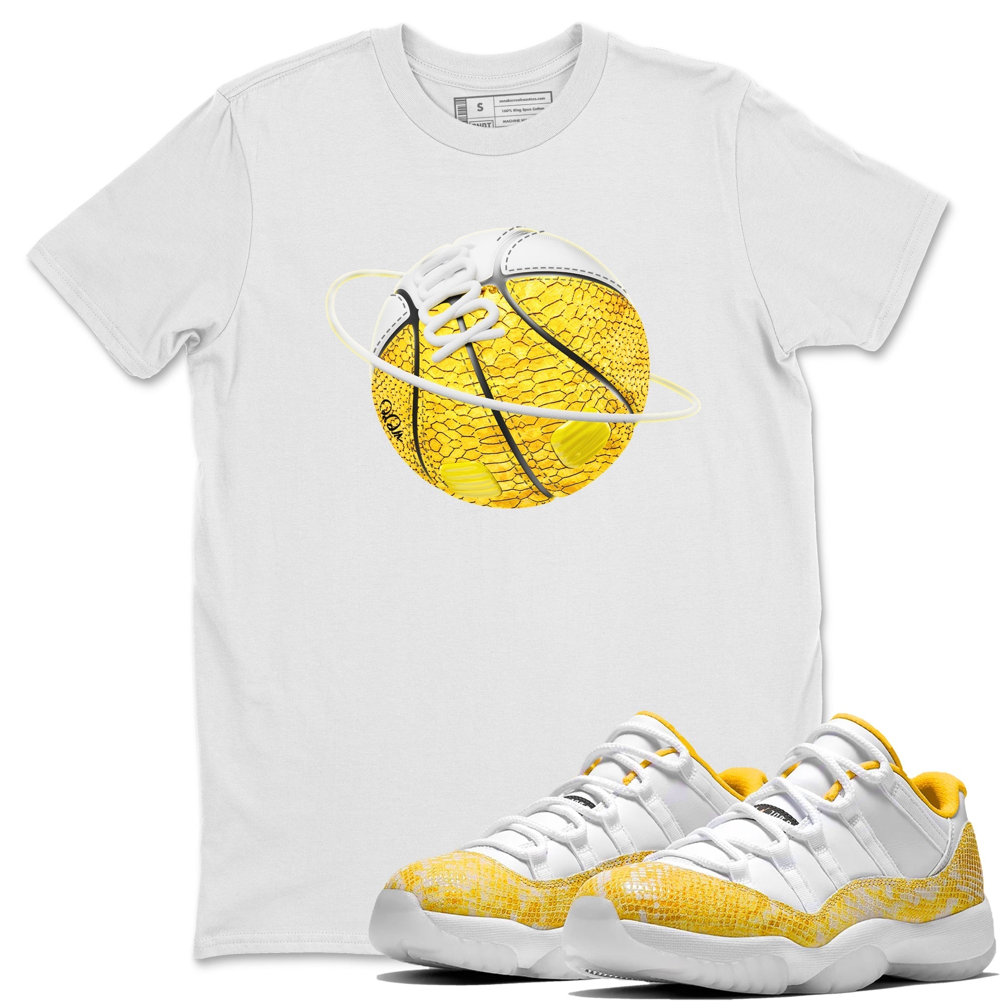 Air Jordan 11 Yellow Python Sneaker Match Tees Basketball Planet Streetwear Sneaker Shirt AJ11 Yellow Python Sneaker Release Tees Unisex Shirts White 1