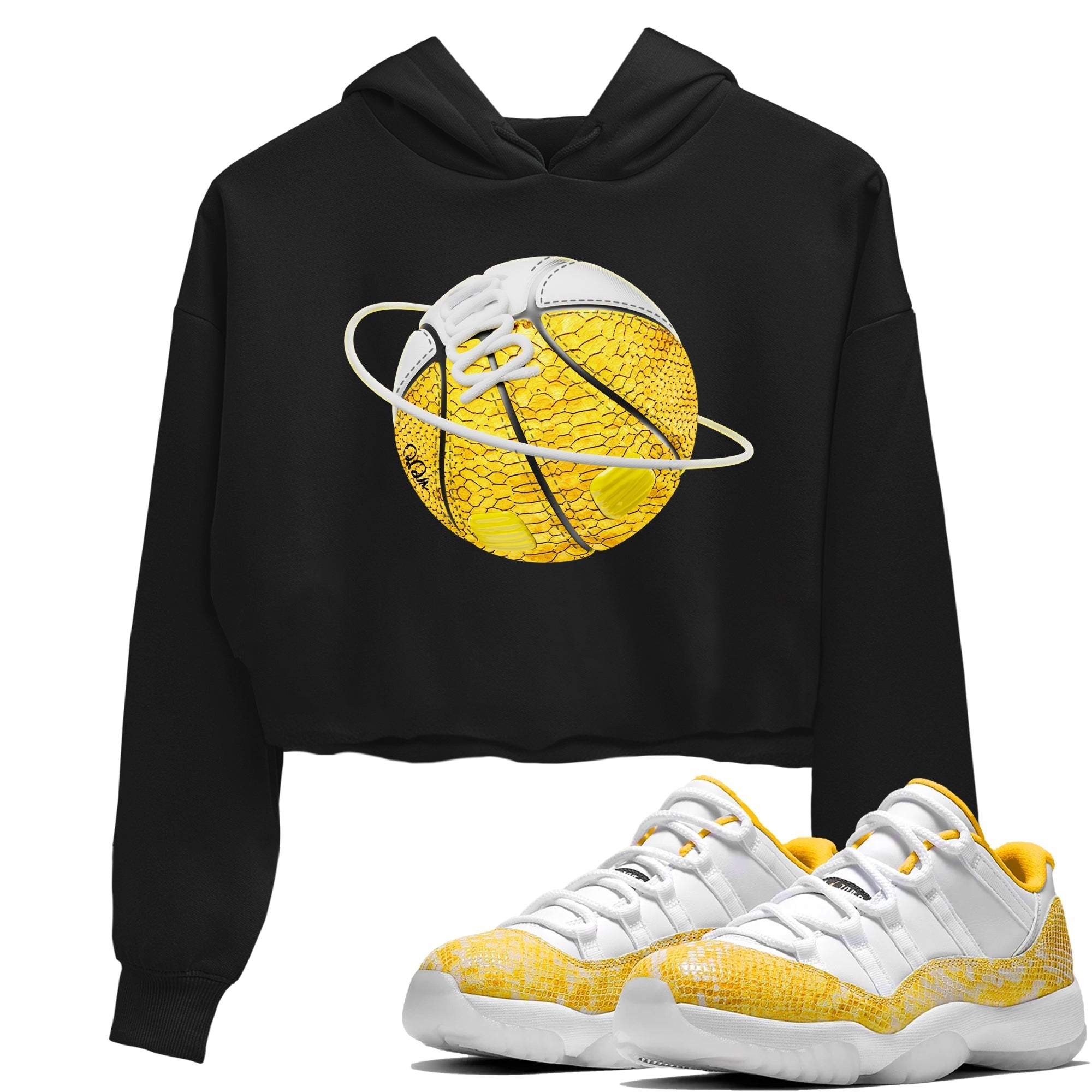 Air Jordan 11 Yellow Python Sneaker Match Tees Basketball Planet Streetwear Sneaker Shirt AJ11 Yellow Python Sneaker Release Tees Women's Shirts Black 1