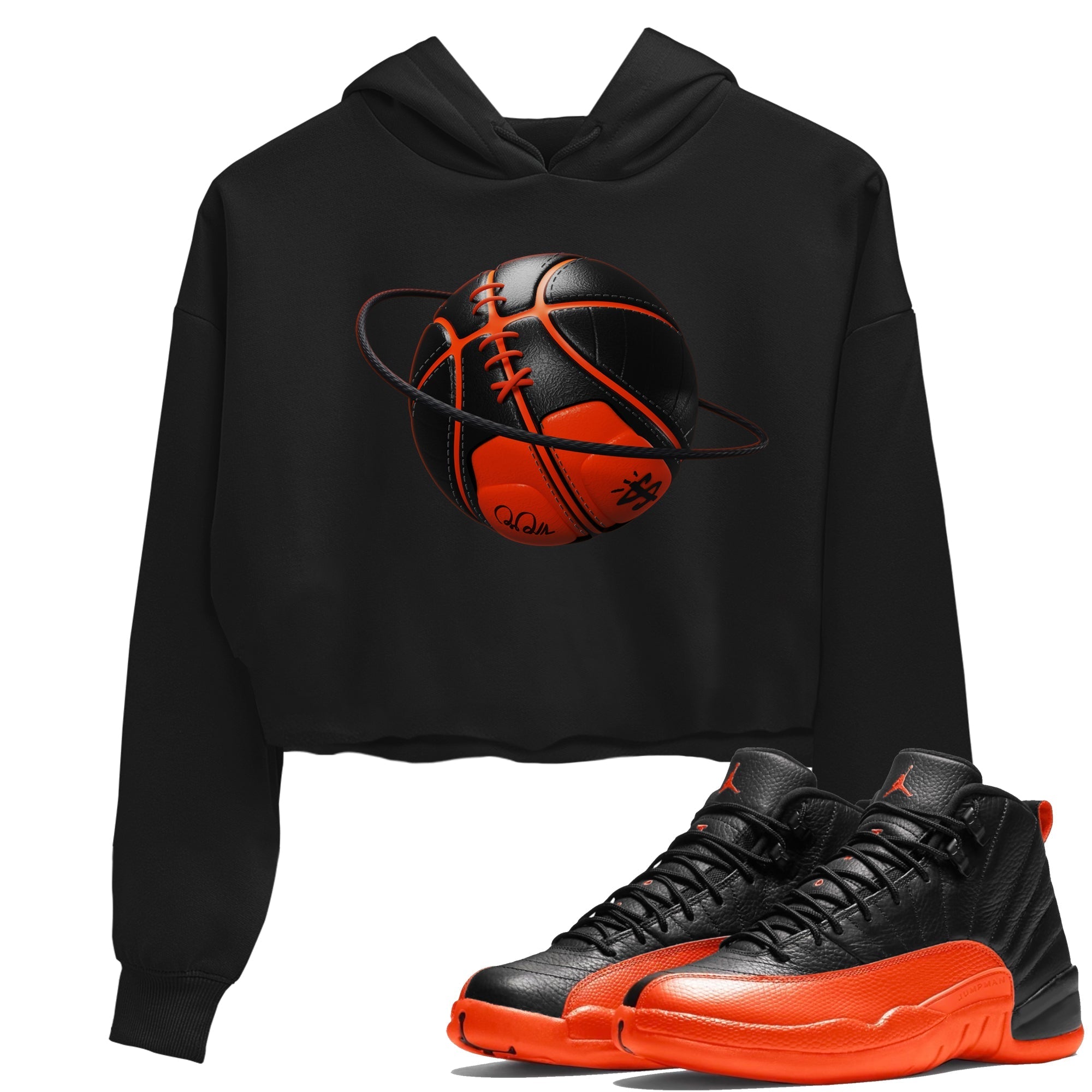 Air Jordan 12 Brilliant Orange Sneaker Match Tees Basketball Planet Streetwear Sneaker Shirt AJ12 Brilliant Orange Sneaker Release Tees Women's Shirts Black 1