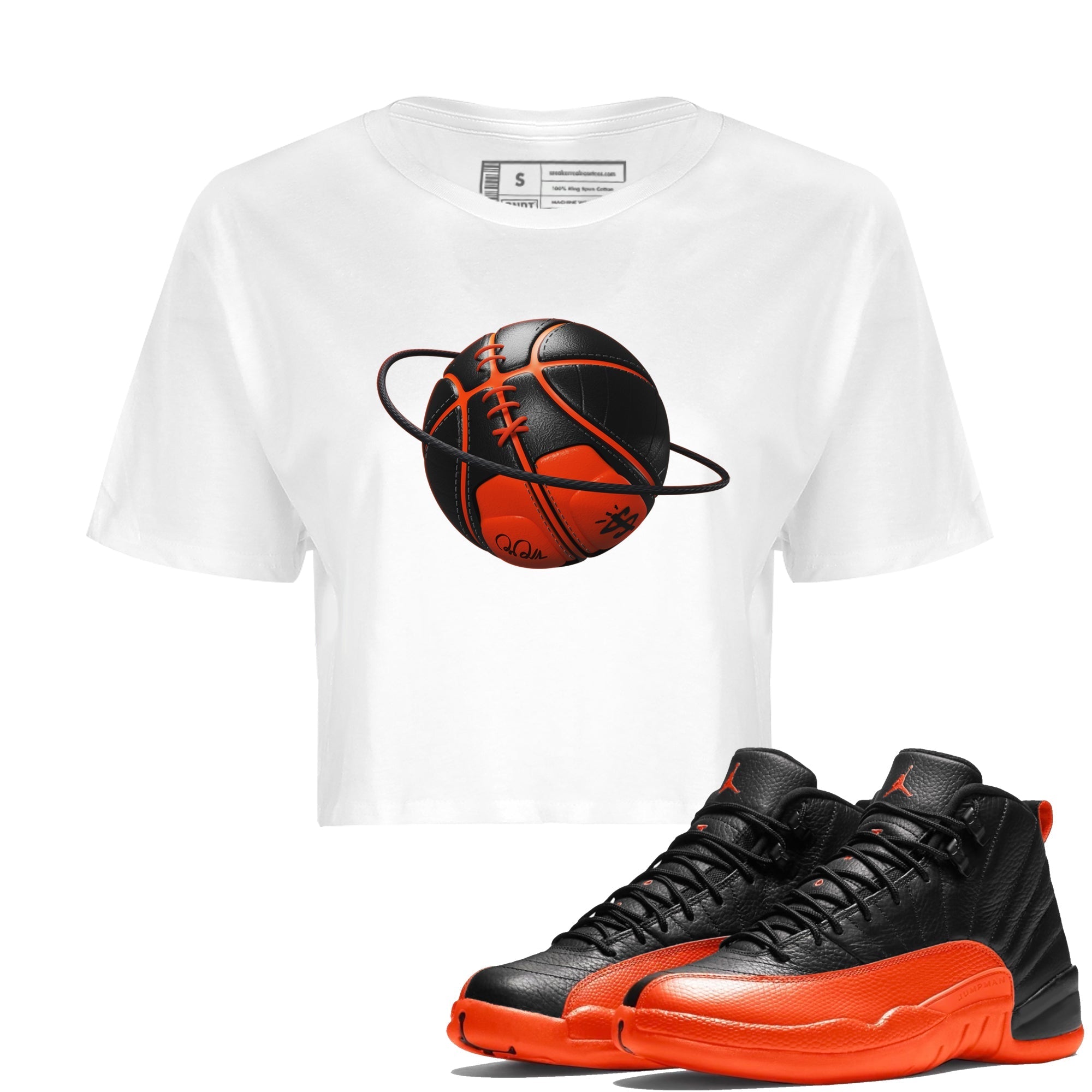 Air Jordan 12 Brilliant Orange Sneaker Match Tees Basketball Planet Streetwear Sneaker Shirt AJ12 Brilliant Orange Sneaker Release Tees Women's Shirts White 1