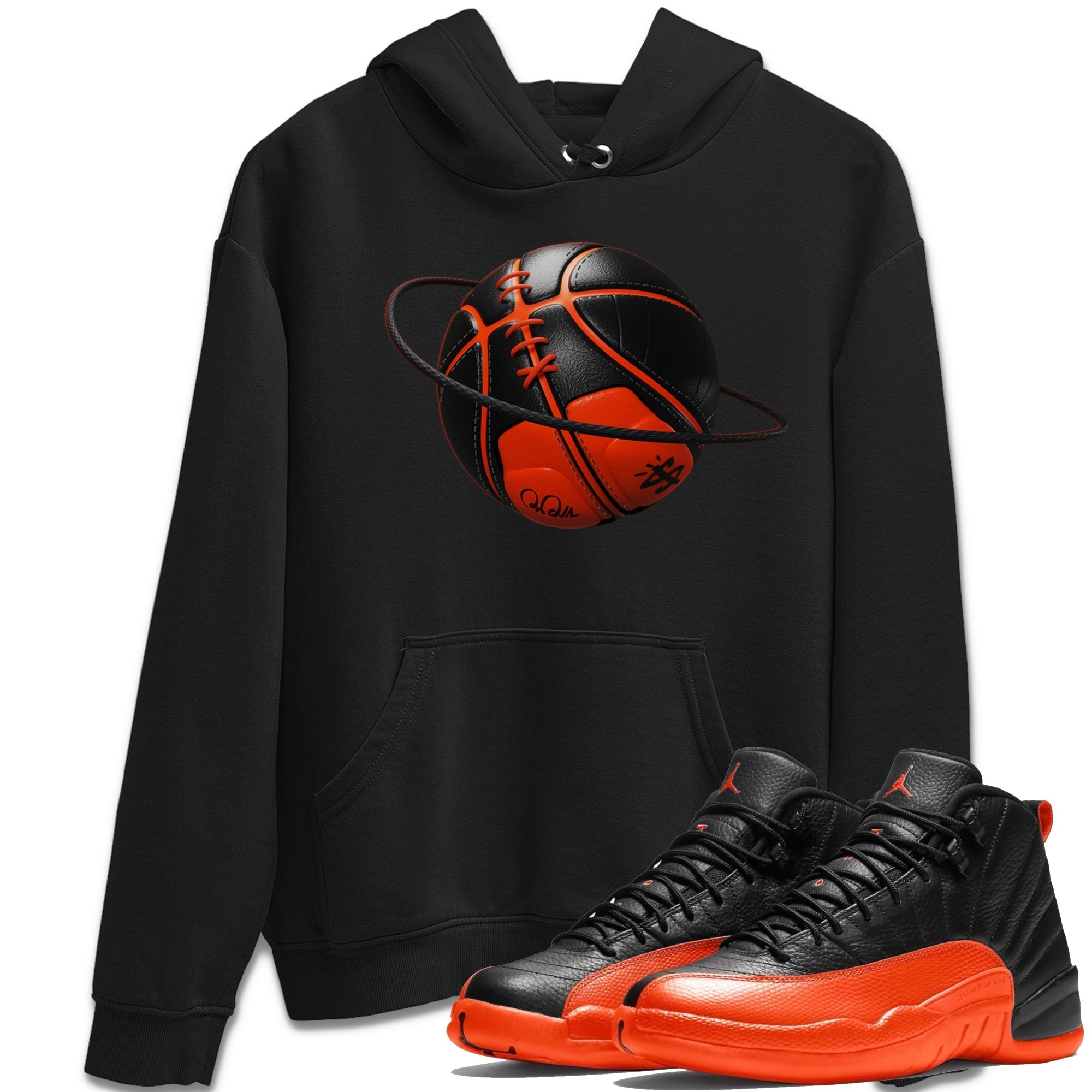 Air Jordan 12 Brilliant Orange Sneaker Match Tees Basketball Planet Streetwear Sneaker Shirt AJ12 Brilliant Orange Sneaker Release Tees Unisex Shirts Black 1