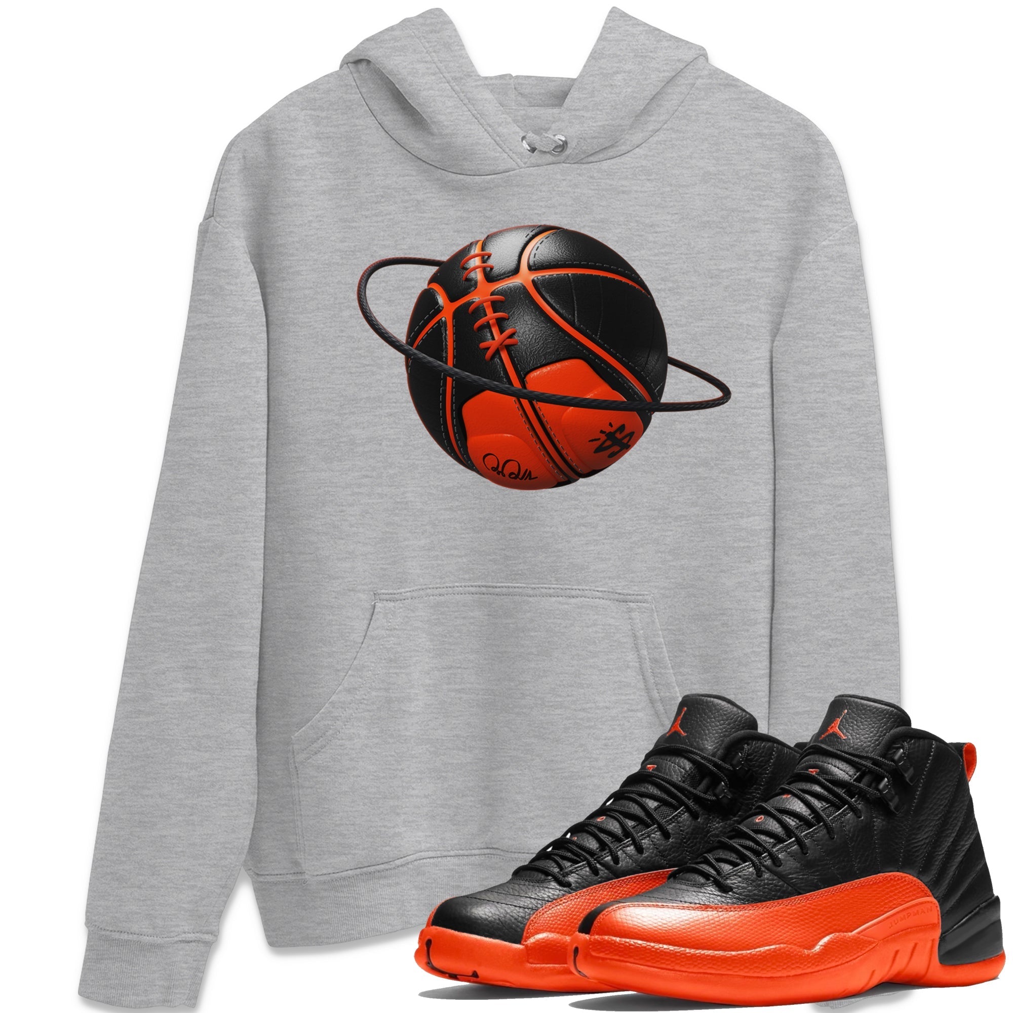 Air Jordan 12 Brilliant Orange Sneaker Match Tees Basketball Planet Streetwear Sneaker Shirt AJ12 Brilliant Orange Sneaker Release Tees Unisex Shirts Heather Grey 1