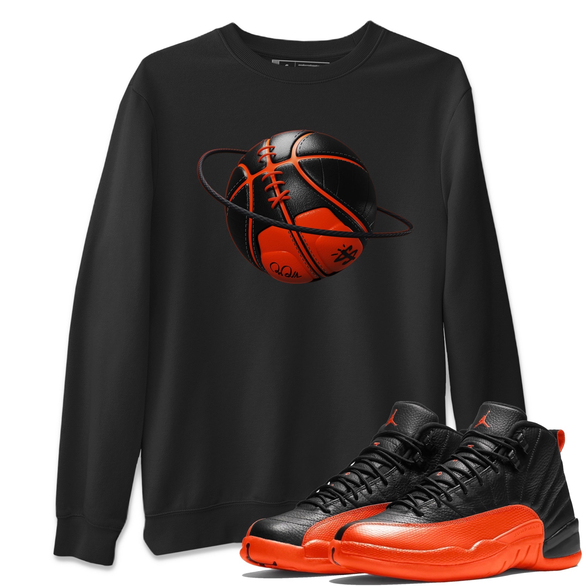 Air Jordan 12 Brilliant Orange Sneaker Match Tees Basketball Planet Streetwear Sneaker Shirt AJ12 Brilliant Orange Sneaker Release Tees Unisex Shirts Black 1