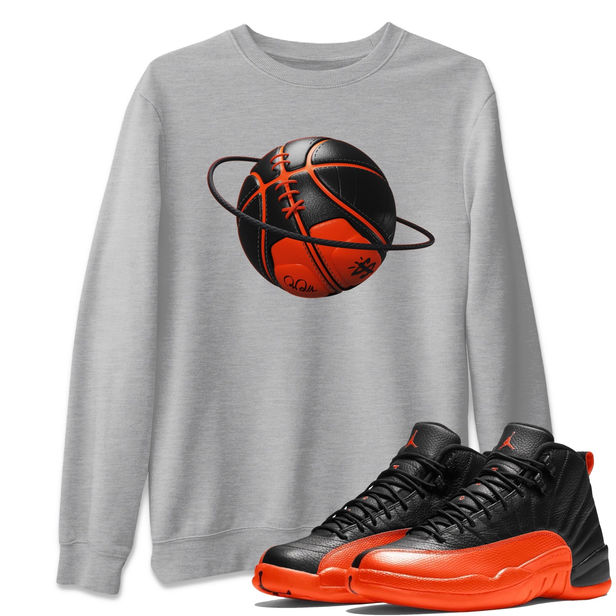 Air Jordan 12 Brilliant Orange Sneaker Match Tees Basketball Planet Streetwear Sneaker Shirt AJ12 Brilliant Orange Sneaker Release Tees Unisex Shirts Heather Grey 1