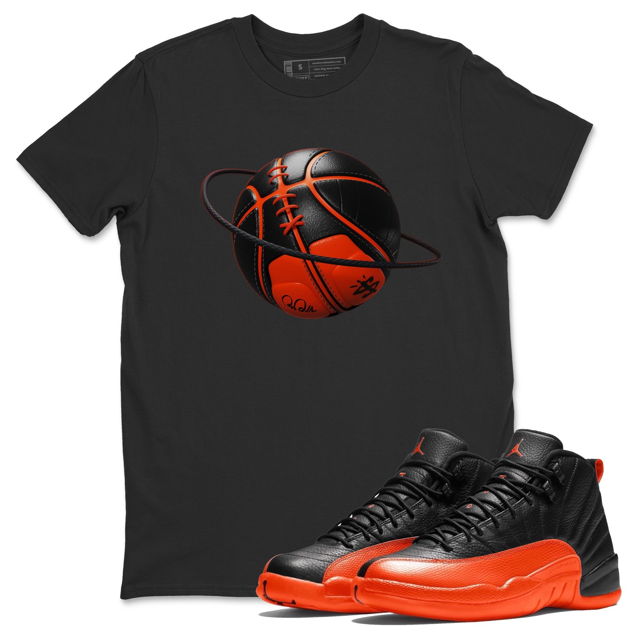 Air Jordan 12 Brilliant Orange Sneaker Match Tees Basketball Planet Streetwear Sneaker Shirt AJ12 Brilliant Orange Sneaker Release Tees Unisex Shirts Black 1
