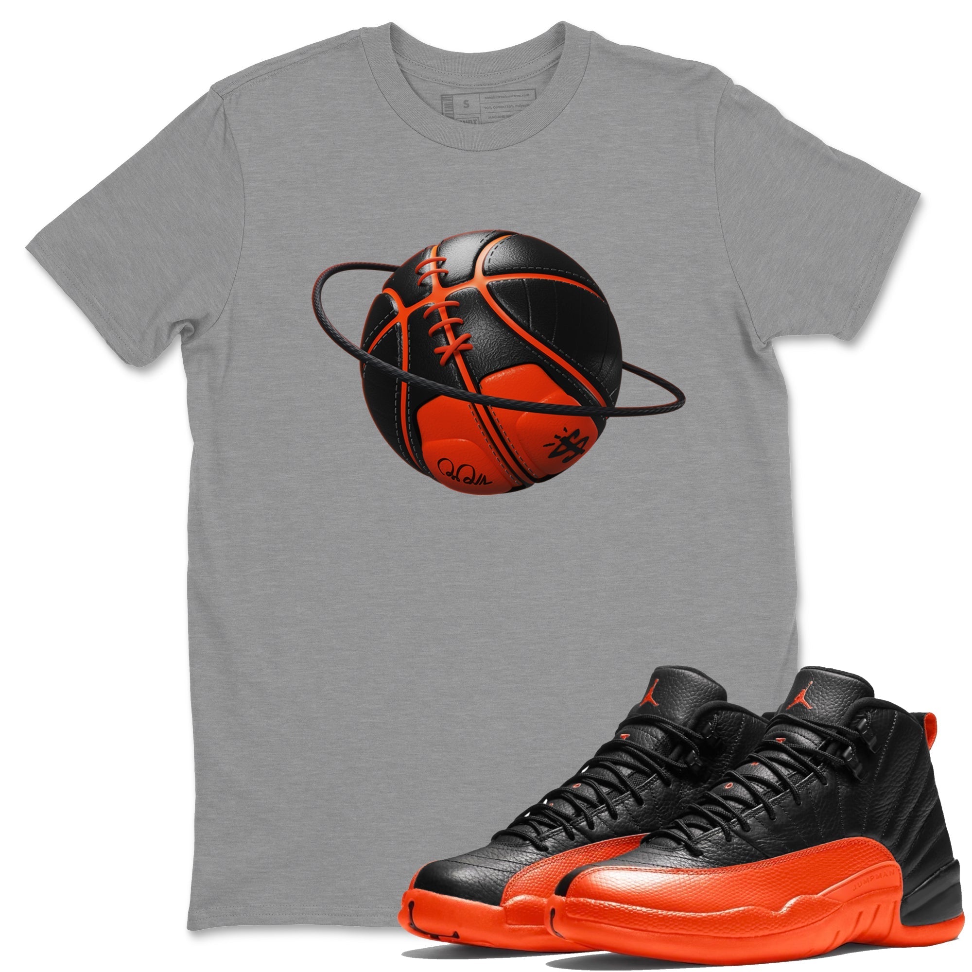 Air Jordan 12 Brilliant Orange Sneaker Match Tees Basketball Planet Streetwear Sneaker Shirt AJ12 Brilliant Orange Sneaker Release Tees Unisex Shirts Heather Grey 1