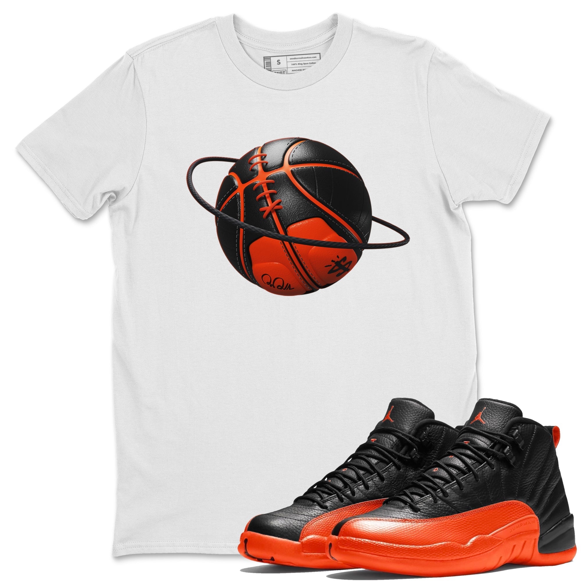 Air Jordan 12 Brilliant Orange Sneaker Match Tees Basketball Planet Streetwear Sneaker Shirt AJ12 Brilliant Orange Sneaker Release Tees Unisex Shirts White 1