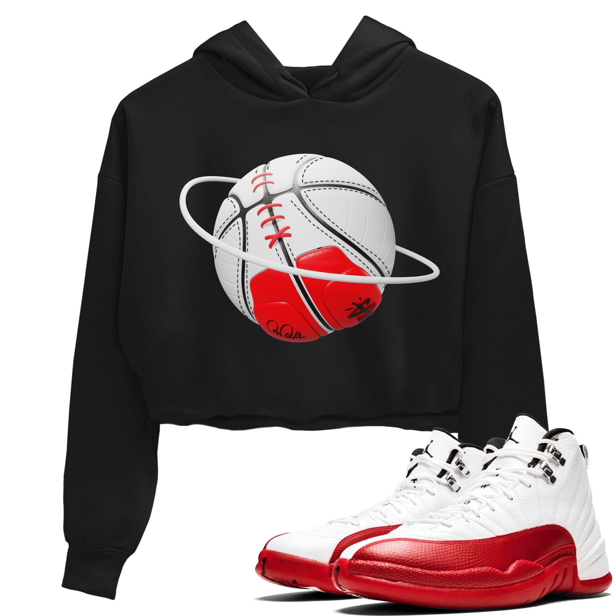 Air Jordan 12 Cherry Sneaker Match Tees Basketball Planet Streetwear Sneaker Shirt AJ12 Cherry Sneaker Release Tees Women's Shirts Black 1