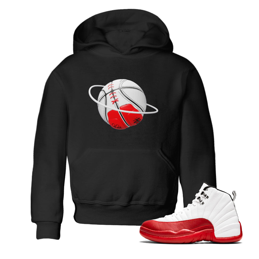 Air Jordan 12 Cherry Sneaker Match Tees Basketball Planet Streetwear Sneaker Shirt AJ12 Cherry Sneaker Release Tees Kids Shirts Black 1