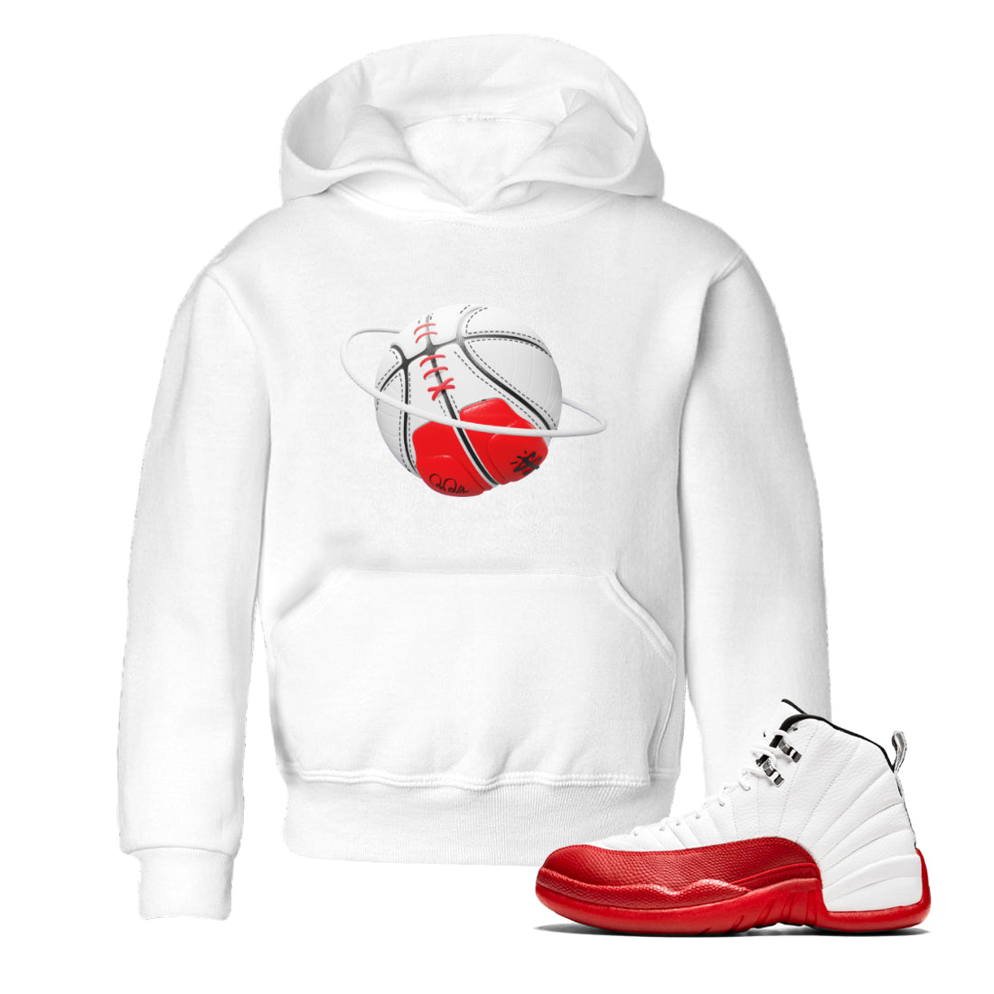 Air Jordan 12 Cherry Sneaker Match Tees Basketball Planet Streetwear Sneaker Shirt AJ12 Cherry Sneaker Release Tees Kids Shirts White 1