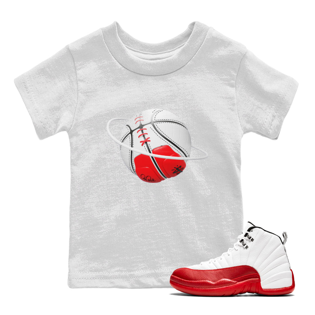 Air Jordan 12 Cherry Sneaker Match Tees Basketball Planet Streetwear Sneaker Shirt AJ12 Cherry Sneaker Release Tees Kids Shirts White 1