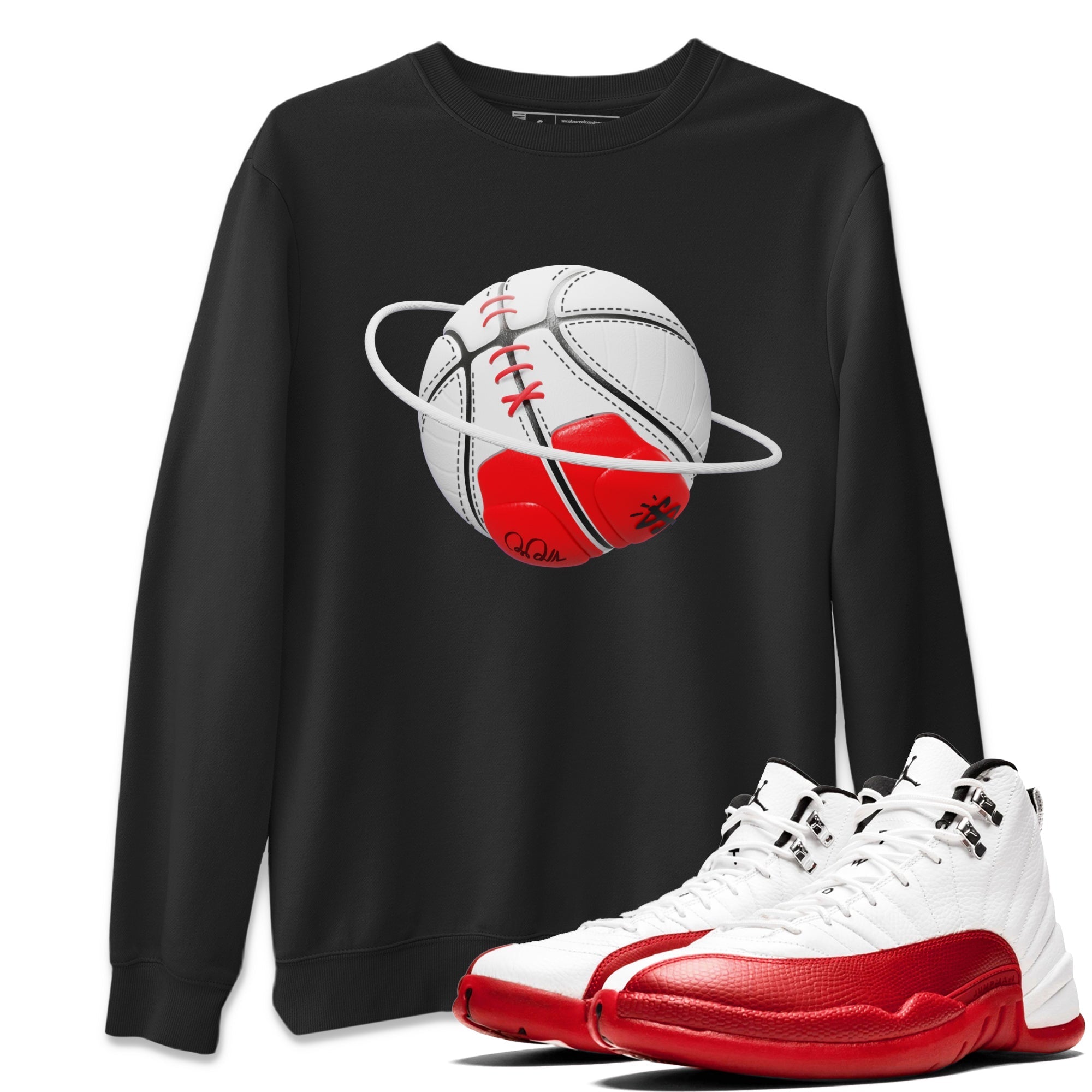 Air Jordan 12 Cherry Sneaker Match Tees Basketball Planet Streetwear Sneaker Shirt AJ12 Cherry Sneaker Release Tees Unisex Shirts Black 1