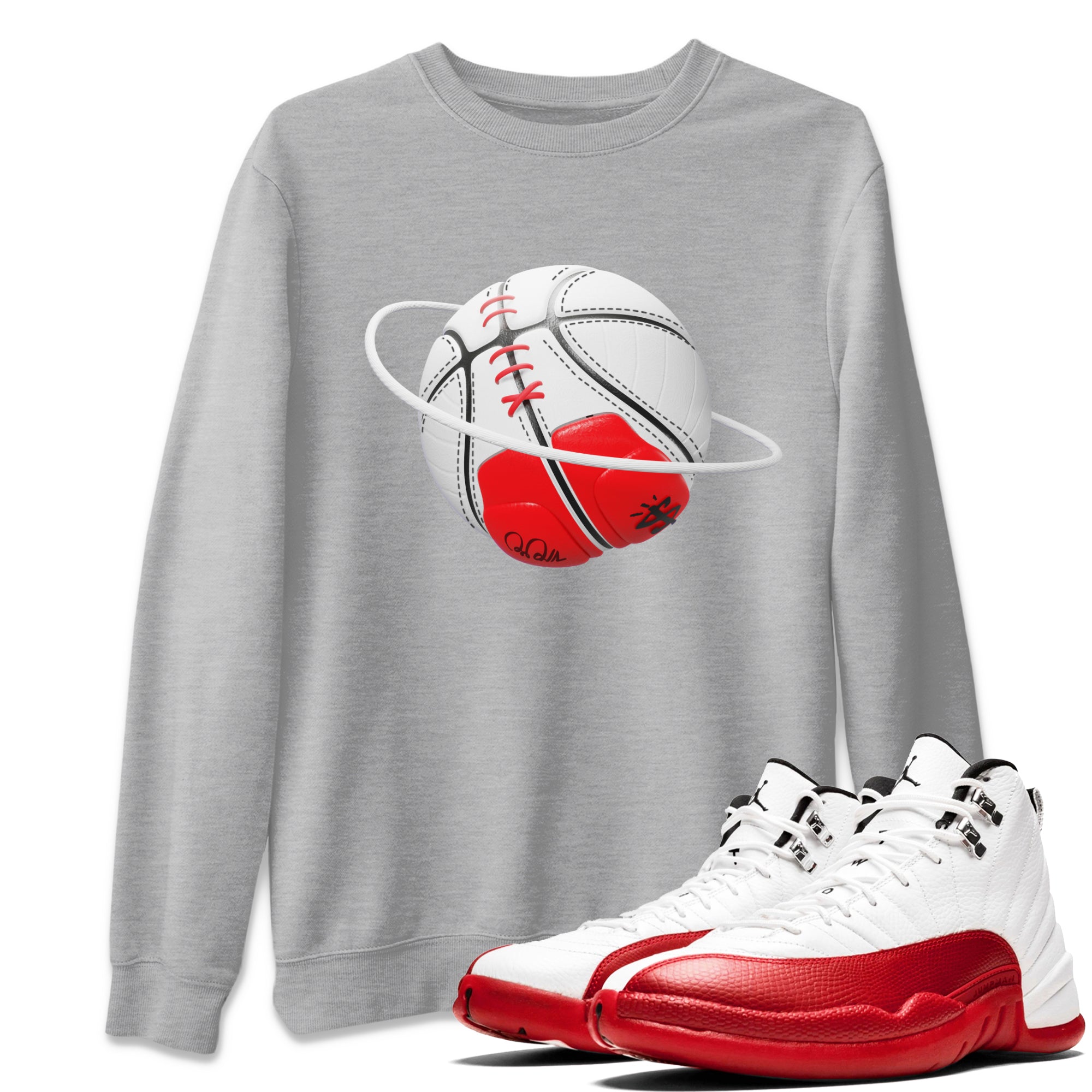 Air Jordan 12 Cherry Sneaker Match Tees Basketball Planet Streetwear Sneaker Shirt AJ12 Cherry Sneaker Release Tees Unisex Shirts Heather Grey 1