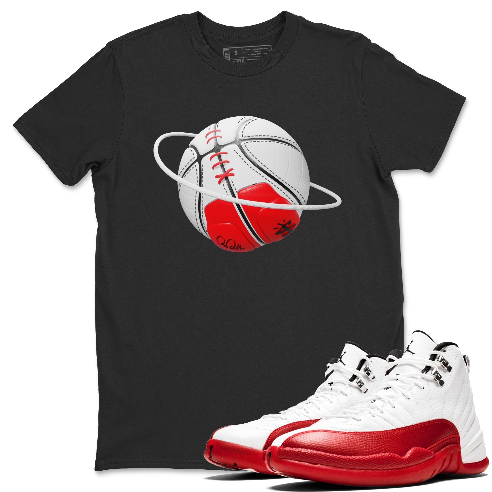 Air Jordan 12 Cherry Sneaker Match Tees Basketball Planet Streetwear Sneaker Shirt AJ12 Cherry Sneaker Release Tees Unisex Shirts Black 1