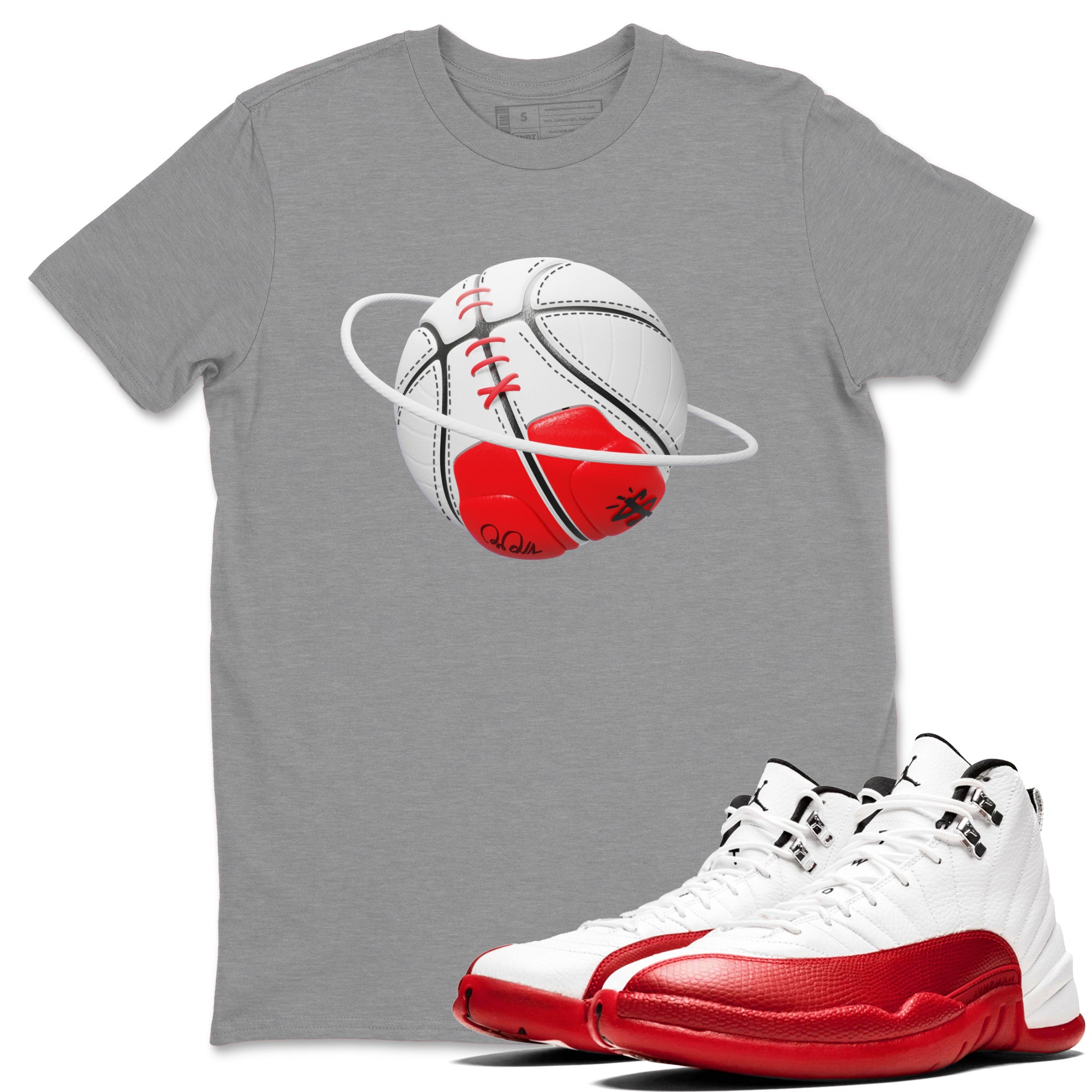Air Jordan 12 Cherry Sneaker Match Tees Basketball Planet Streetwear Sneaker Shirt AJ12 Cherry Sneaker Release Tees Unisex Shirts Heather Grey 1