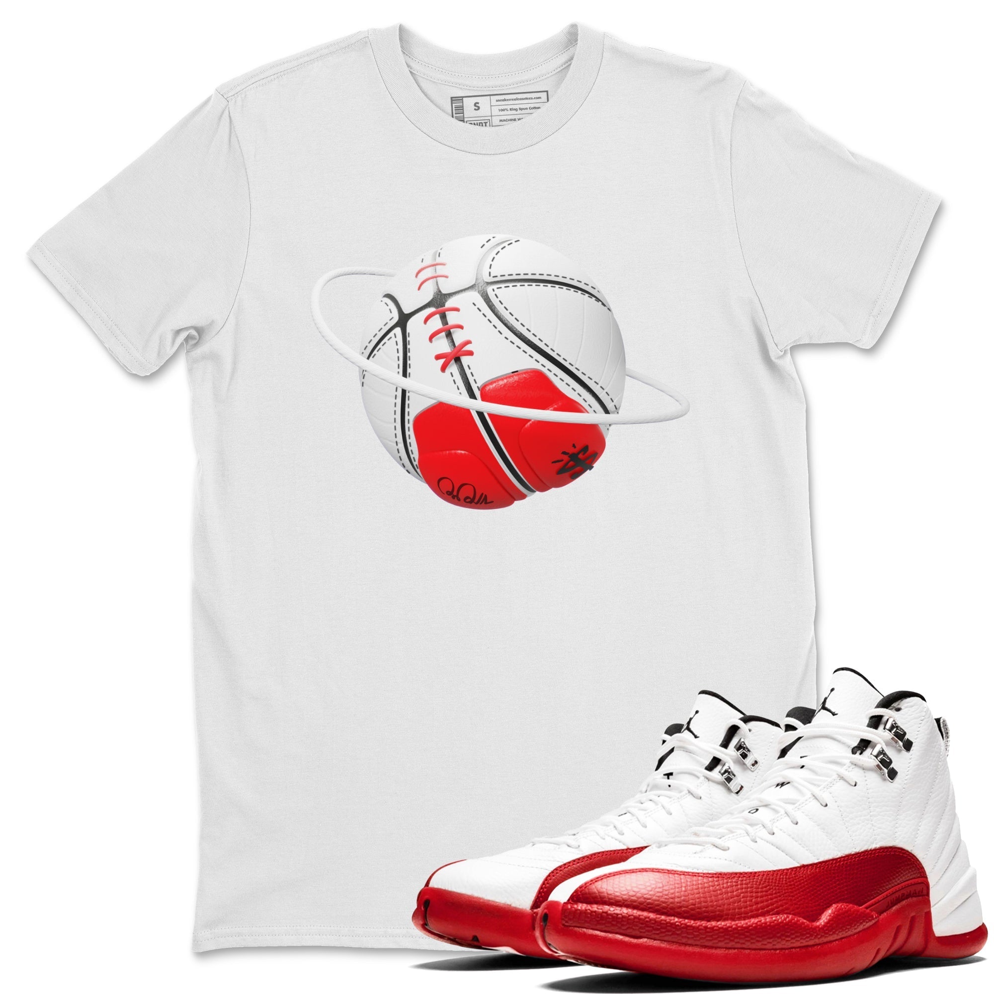 Air Jordan 12 Cherry Sneaker Match Tees Basketball Planet Streetwear Sneaker Shirt AJ12 Cherry Sneaker Release Tees Unisex Shirts White 1