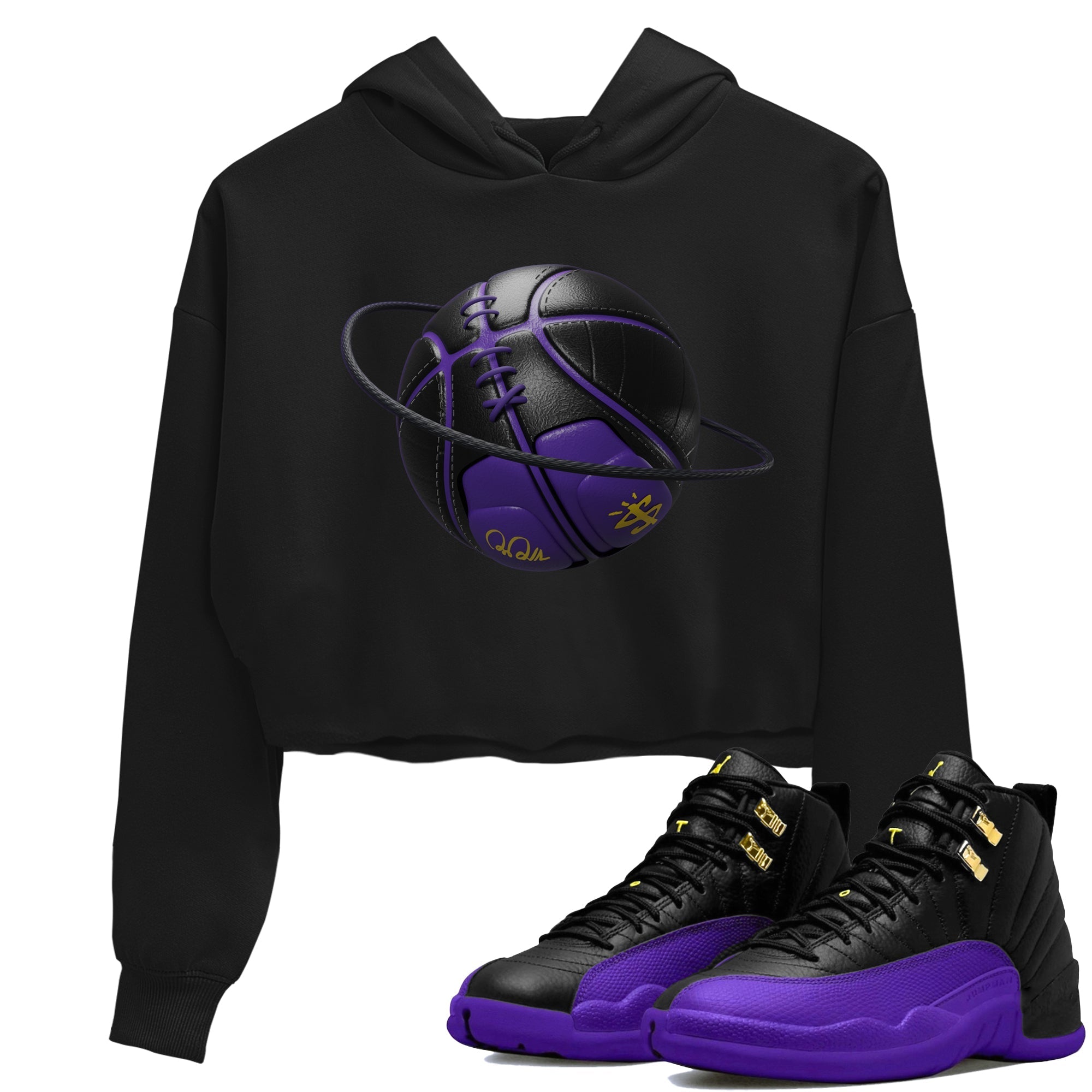 Air Jordan 12 Field Purple Sneaker Match Tees Basketball Planet Streetwear Sneaker Shirt AJJordan 12 Lakers Sneaker Release Tees Women's Shirts Black 1