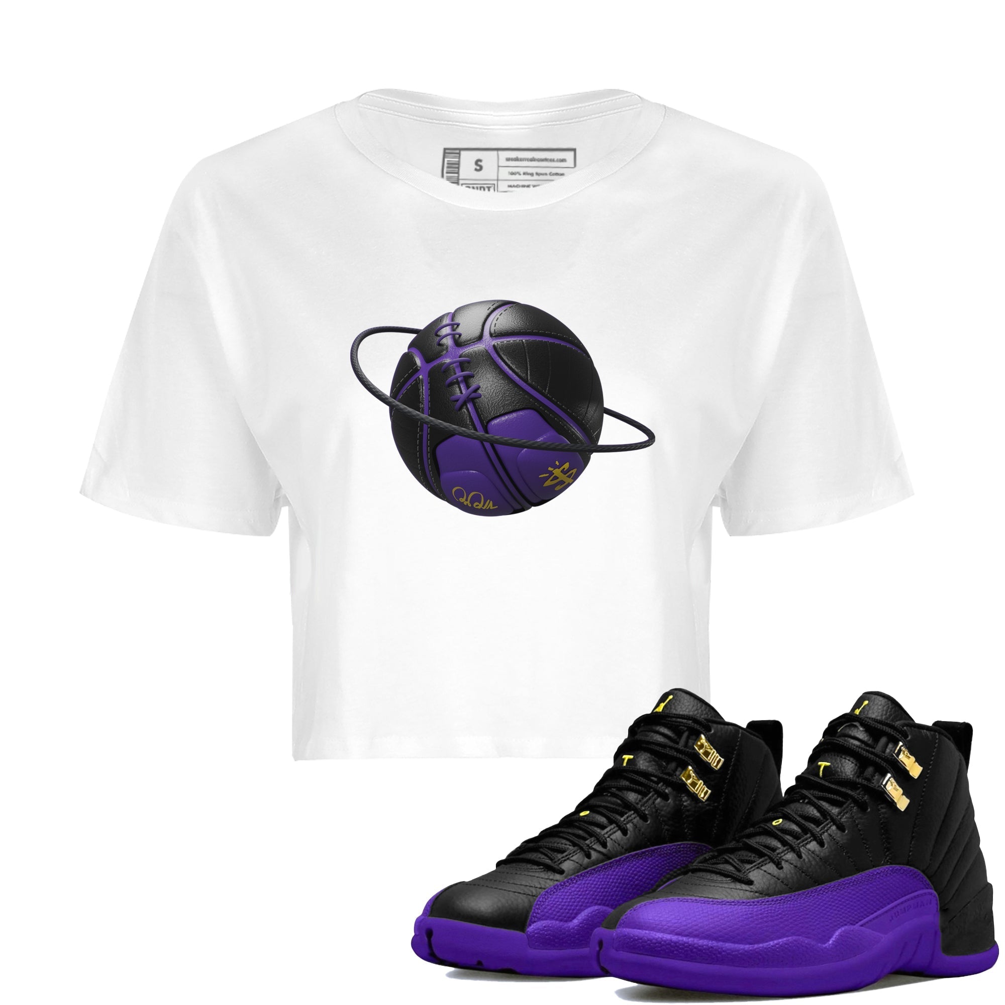 Air Jordan 12 Field Purple Sneaker Match Tees Basketball Planet Streetwear Sneaker Shirt AJJordan 12 Lakers Sneaker Release Tees Women's Shirts White 1