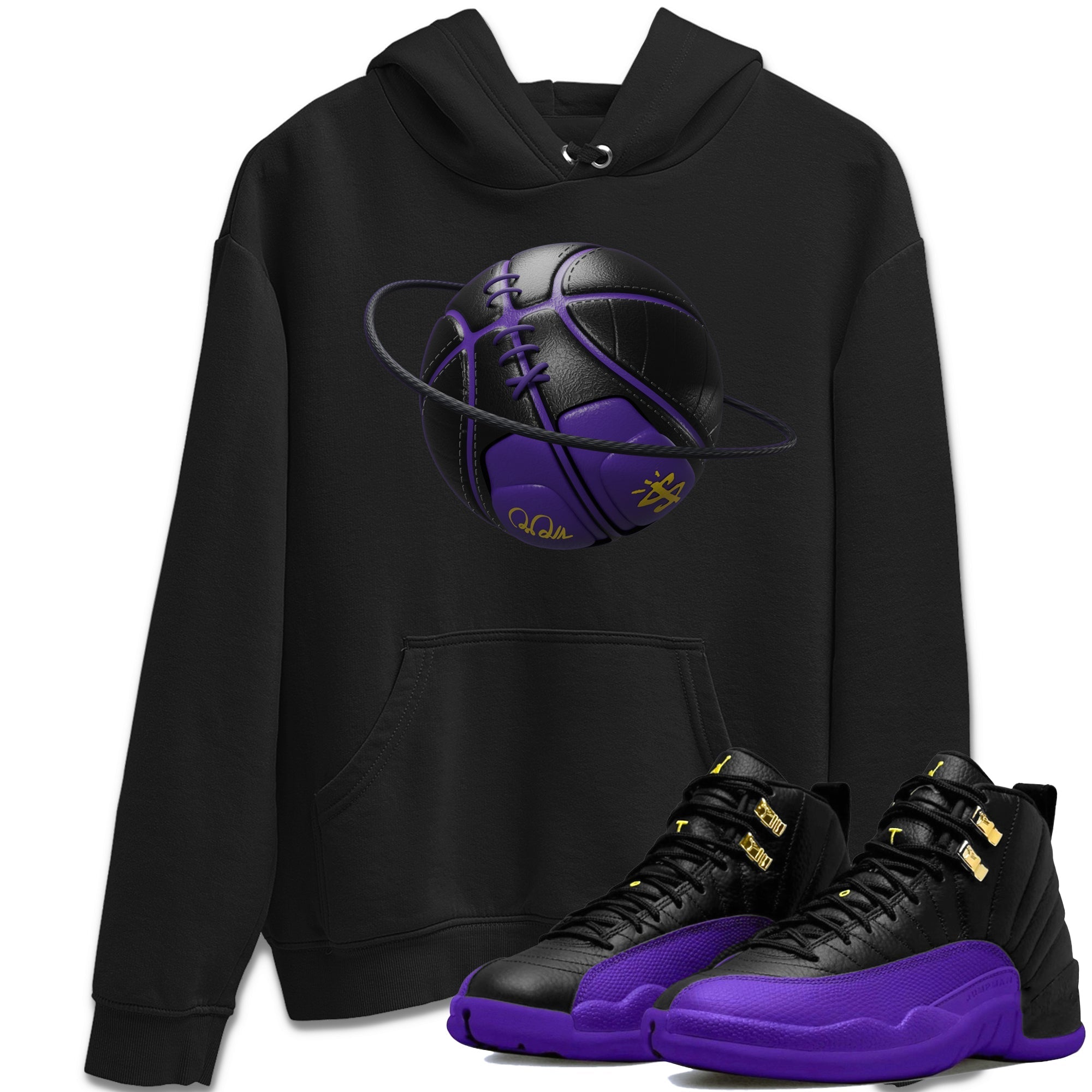 Air Jordan 12 Field Purple Sneaker Match Tees Basketball Planet Streetwear Sneaker Shirt AJJordan 12 Lakers Sneaker Release Tees Unisex Shirts Black 1