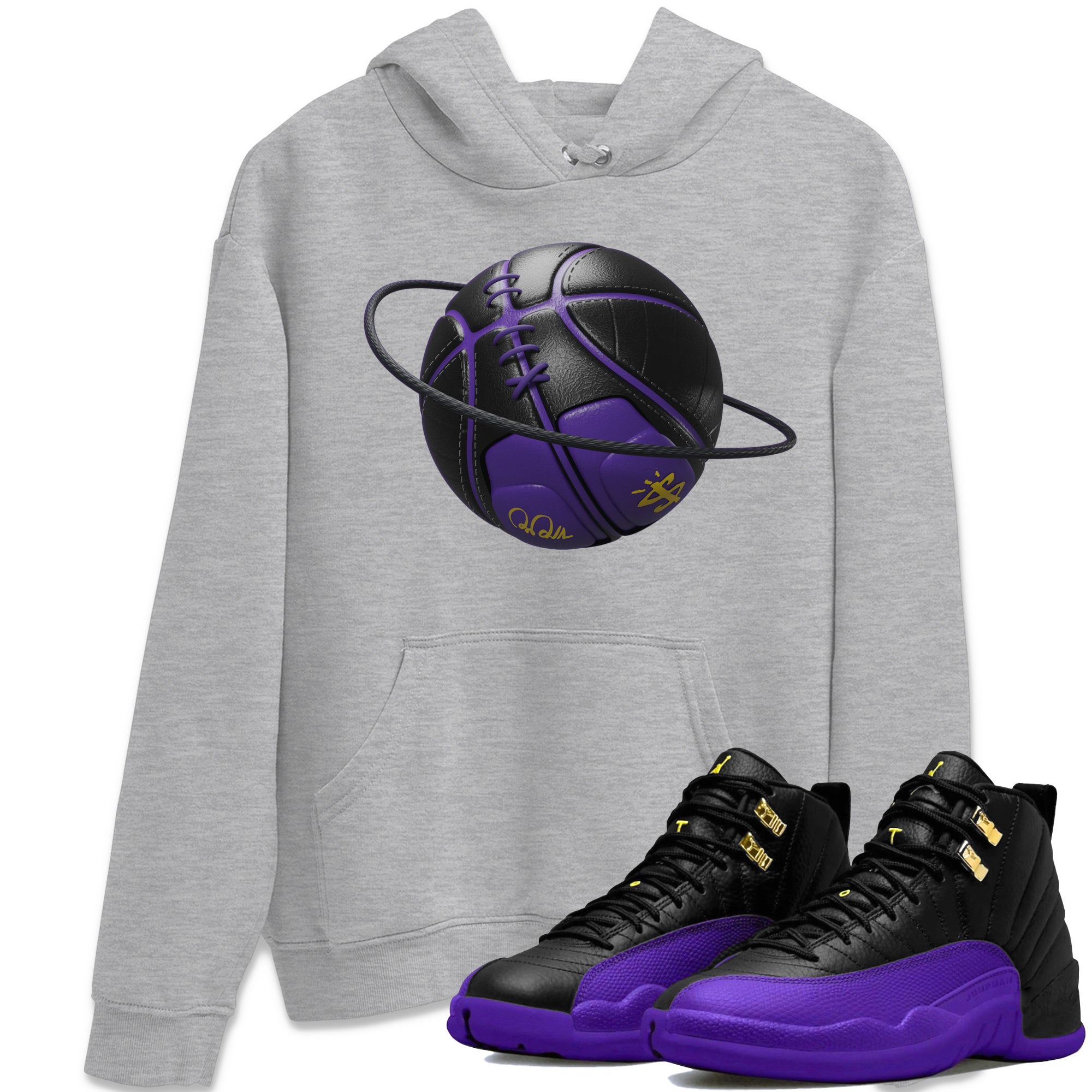 Air Jordan 12 Field Purple Sneaker Match Tees Basketball Planet Streetwear Sneaker Shirt AJJordan 12 Lakers Sneaker Release Tees Unisex Shirts Heather Grey 1
