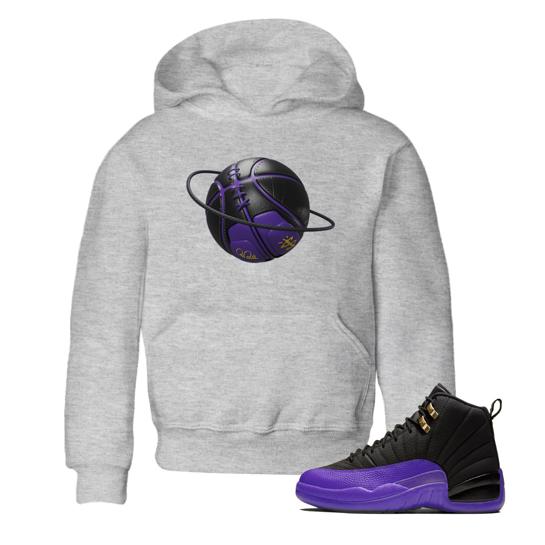 Air Jordan 12 Field Purple Sneaker Match Tees Basketball Planet Streetwear Sneaker Shirt AJJordan 12 Lakers Sneaker Release Tees Kids Shirts Heather Grey 1