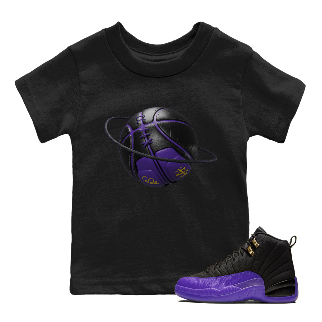 Air Jordan 12 Field Purple Sneaker Match Tees Basketball Planet Streetwear Sneaker Shirt AJJordan 12 Lakers Sneaker Release Tees Kids Shirts Black 1