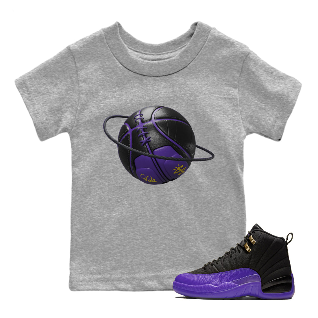 Air Jordan 12 Field Purple Sneaker Match Tees Basketball Planet Streetwear Sneaker Shirt AJJordan 12 Lakers Sneaker Release Tees Kids Shirts Heather Grey 1