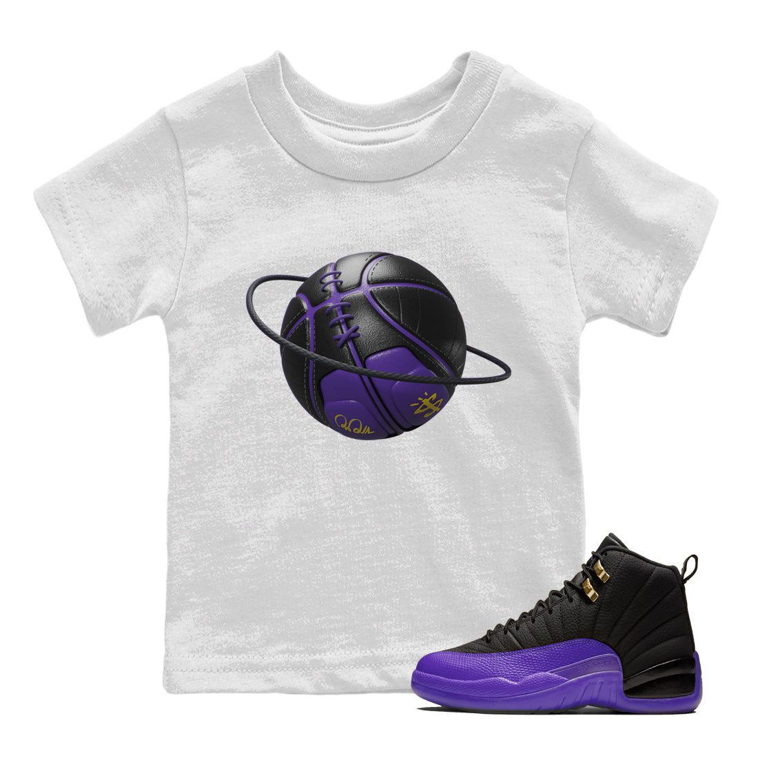 Air Jordan 12 Field Purple Sneaker Match Tees Basketball Planet Streetwear Sneaker Shirt AJJordan 12 Lakers Sneaker Release Tees Kids Shirts White 1