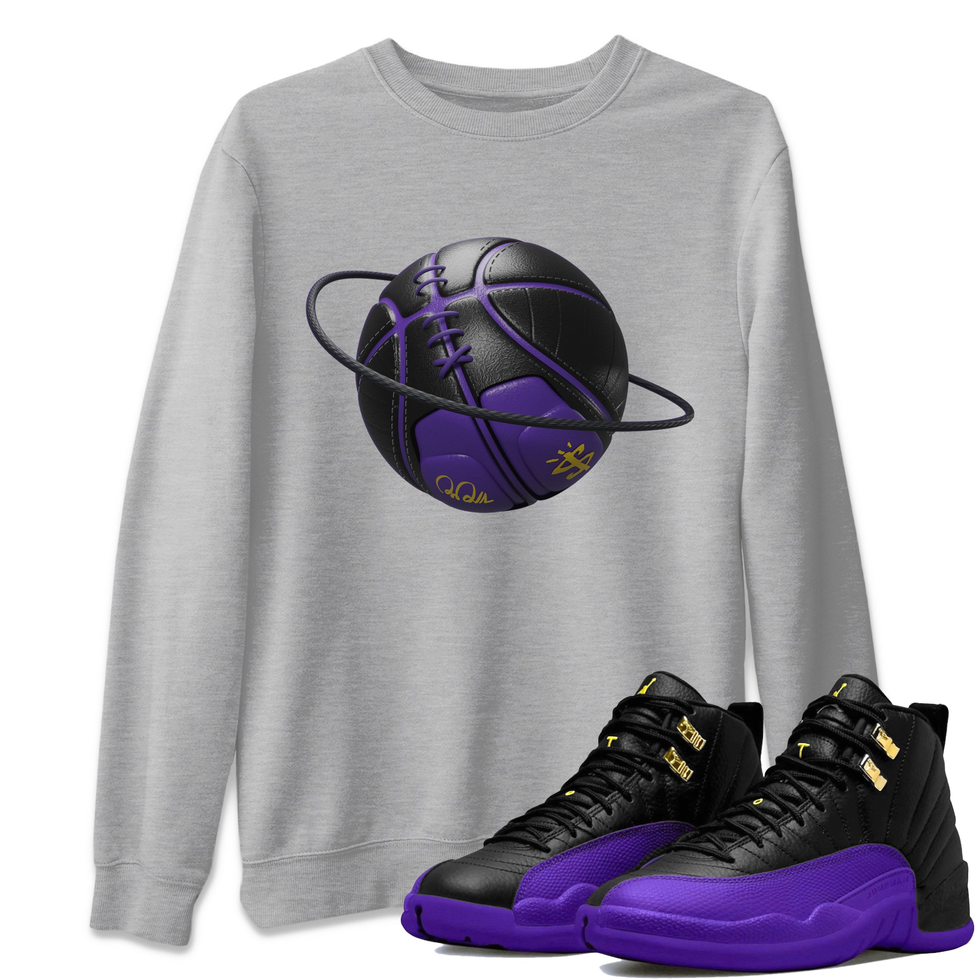 Air Jordan 12 Field Purple Sneaker Match Tees Basketball Planet Streetwear Sneaker Shirt AJJordan 12 Lakers Sneaker Release Tees Unisex Shirts Heather Grey 1
