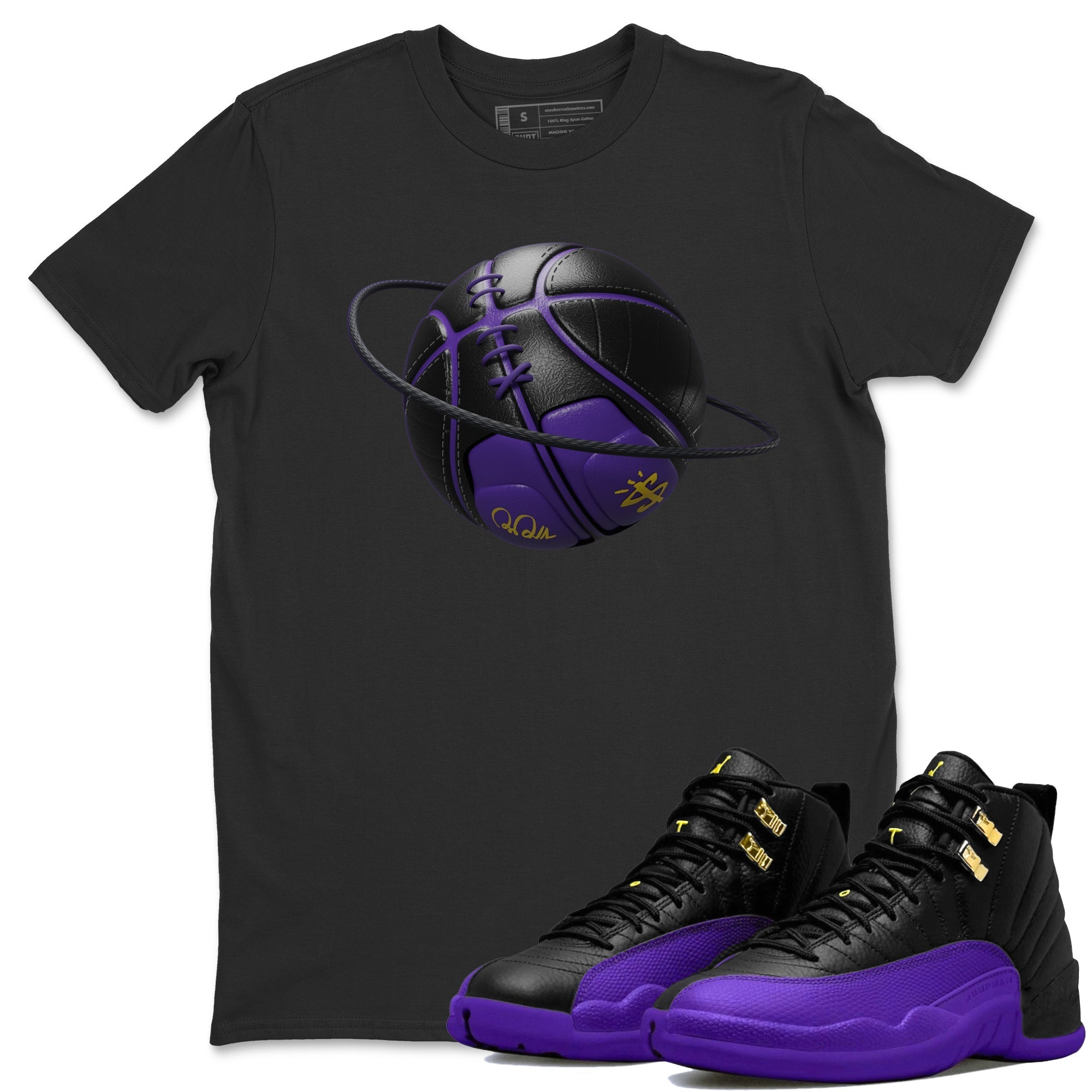 Air Jordan 12 Field Purple Sneaker Match Tees Basketball Planet Streetwear Sneaker Shirt AJJordan 12 Lakers Sneaker Release Tees Unisex Shirts Black 1