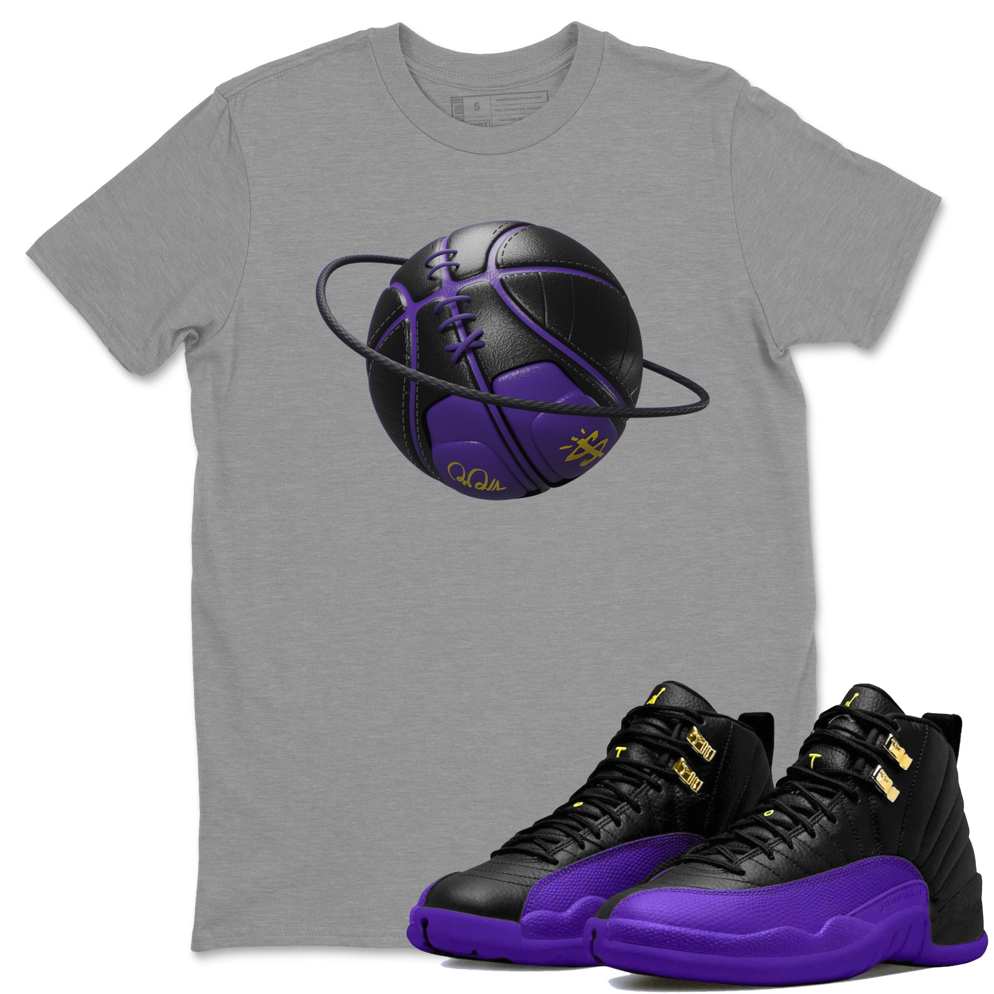 Air Jordan 12 Field Purple Sneaker Match Tees Basketball Planet Streetwear Sneaker Shirt AJJordan 12 Lakers Sneaker Release Tees Unisex Shirts Heather Grey 1