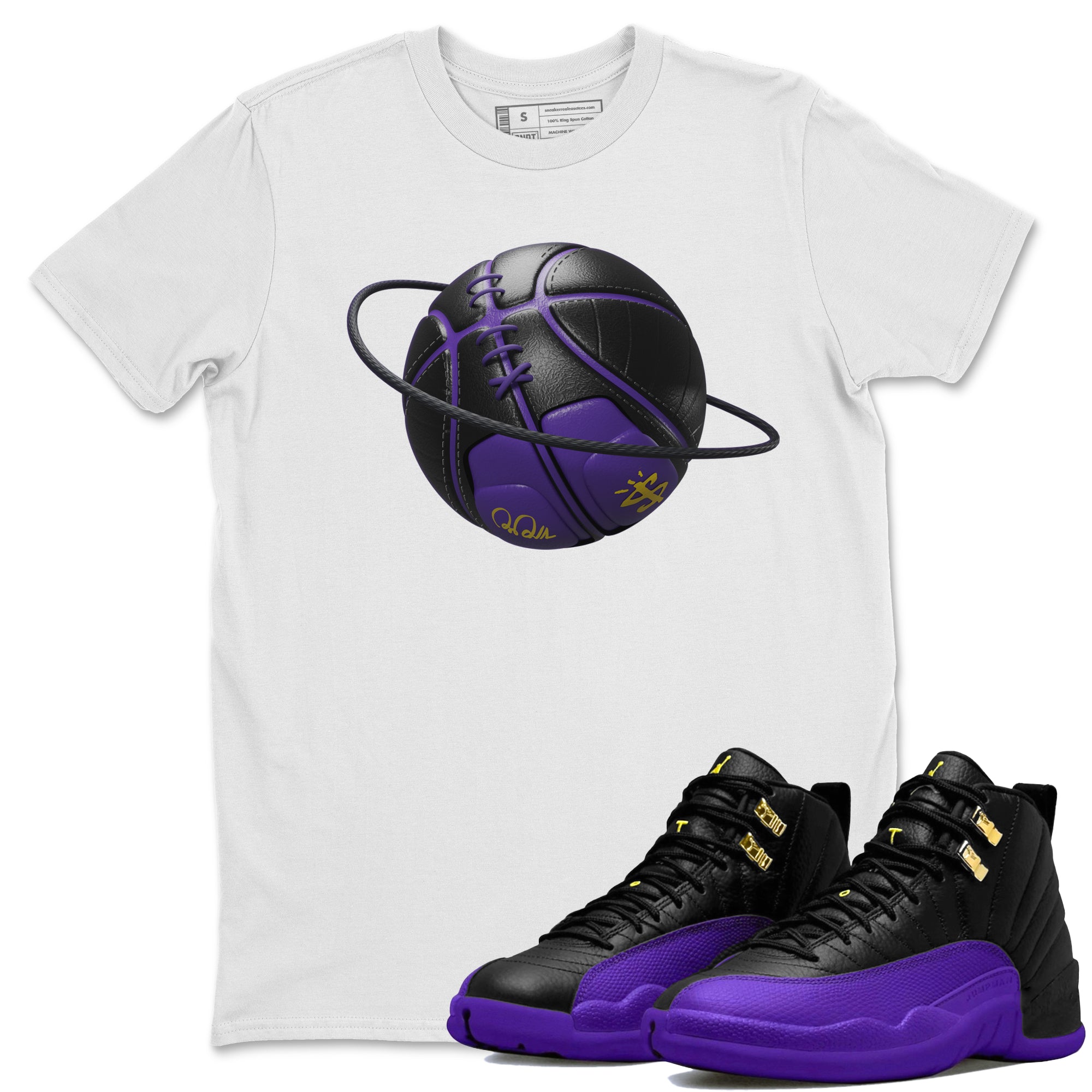 Air Jordan 12 Field Purple Sneaker Match Tees Basketball Planet Streetwear Sneaker Shirt AJJordan 12 Lakers Sneaker Release Tees Unisex Shirts White 1