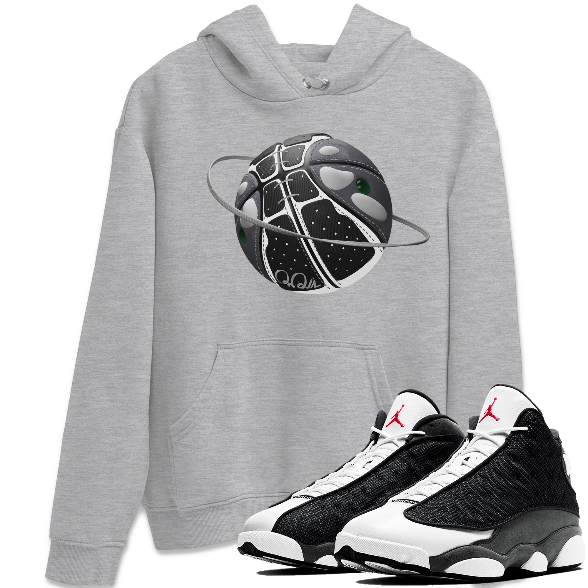 Air Jordan 13 Black Flint Sneaker Match Tees Basketball Planet Streetwear Sneaker Shirt AJ13 Retro Black Flint Sneaker Release Tees Unisex Shirts Heather Grey 1