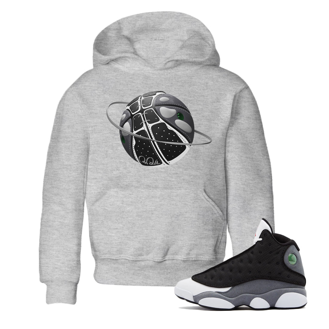 Air Jordan 13 Black Flint Sneaker Match Tees Basketball Planet Streetwear Sneaker Shirt AJ13 Retro Black Flint Sneaker Release Tees Kids Shirts Heather Grey 1