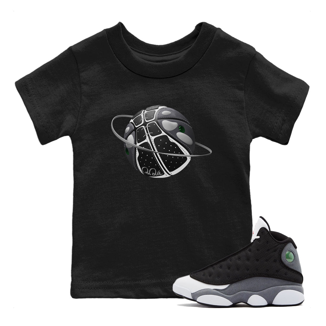 Air Jordan 13 Black Flint Sneaker Match Tees Basketball Planet Streetwear Sneaker Shirt AJ13 Retro Black Flint Sneaker Release Tees Kids Shirts Black 1