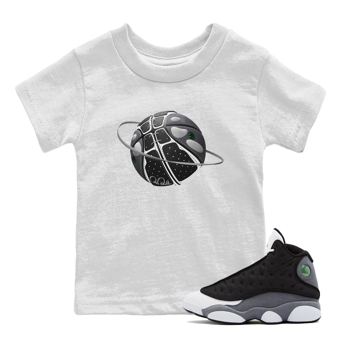 Air Jordan 13 Black Flint Sneaker Match Tees Basketball Planet Streetwear Sneaker Shirt AJ13 Retro Black Flint Sneaker Release Tees Kids Shirts White 1