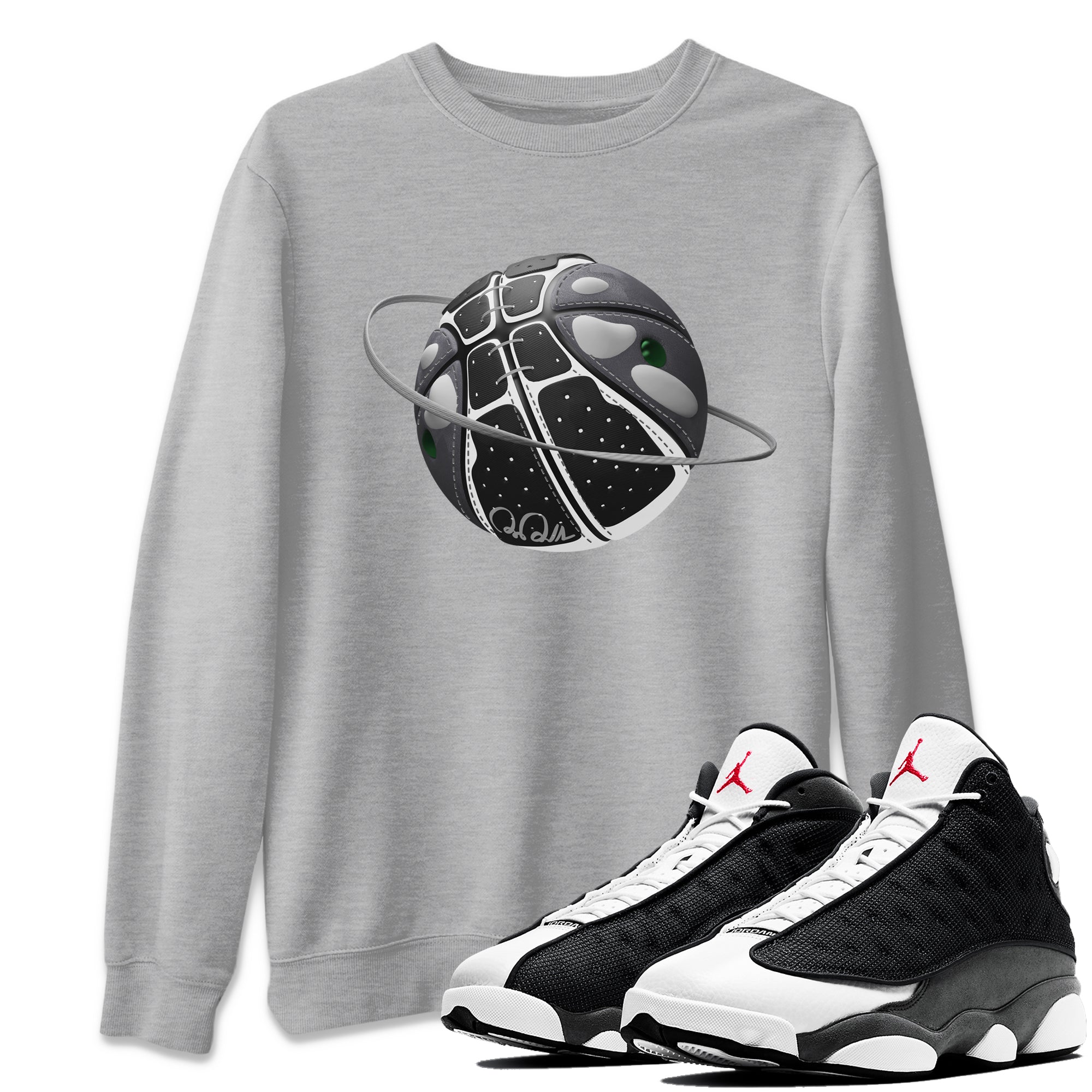 Air Jordan 13 Black Flint Sneaker Match Tees Basketball Planet Streetwear Sneaker Shirt AJ13 Retro Black Flint Sneaker Release Tees Unisex Shirts Heather Grey 1