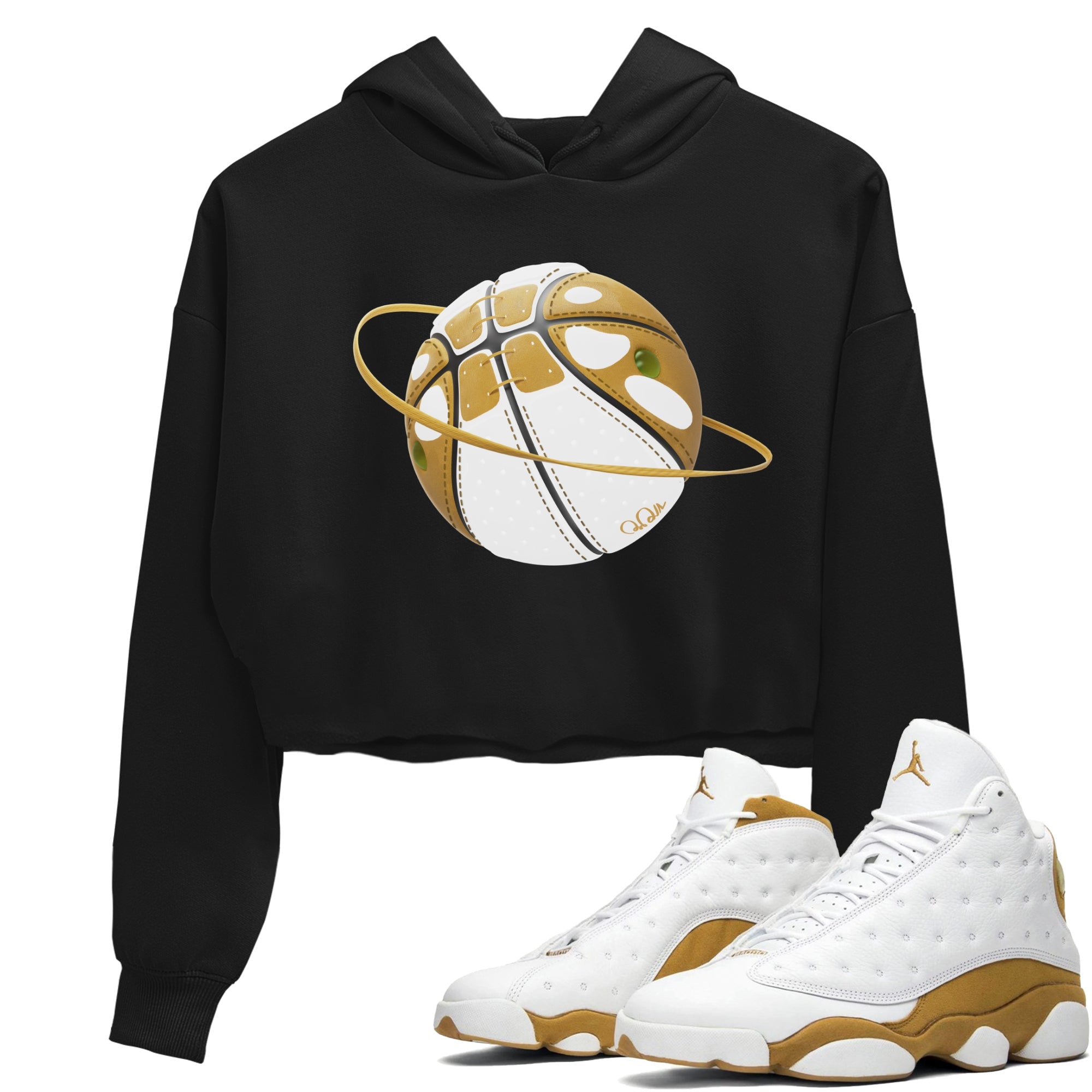 Air Jordan 13 Wheat Sneaker Match Tees Basketball Planet Streetwear Sneaker Shirt AJ13 Wheat Sneaker Release Tees Women's Shirts Black 1