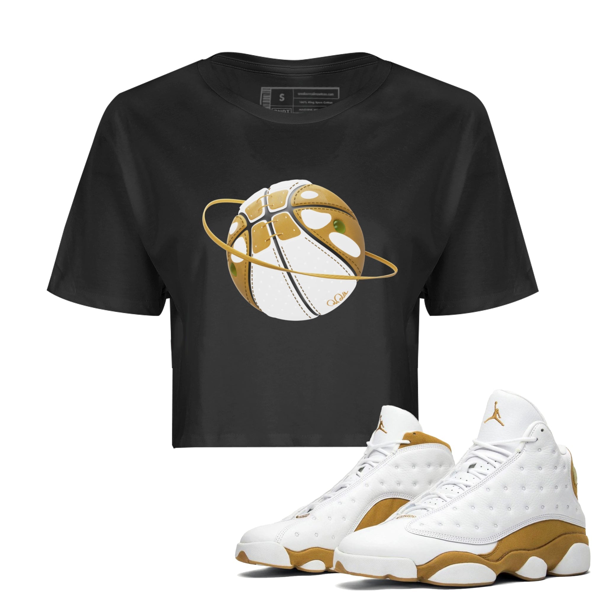 Air Jordan 13 Wheat Sneaker Match Tees Basketball Planet Streetwear Sneaker Shirt AJ13 Wheat Sneaker Release Tees Women's Shirts Black 1